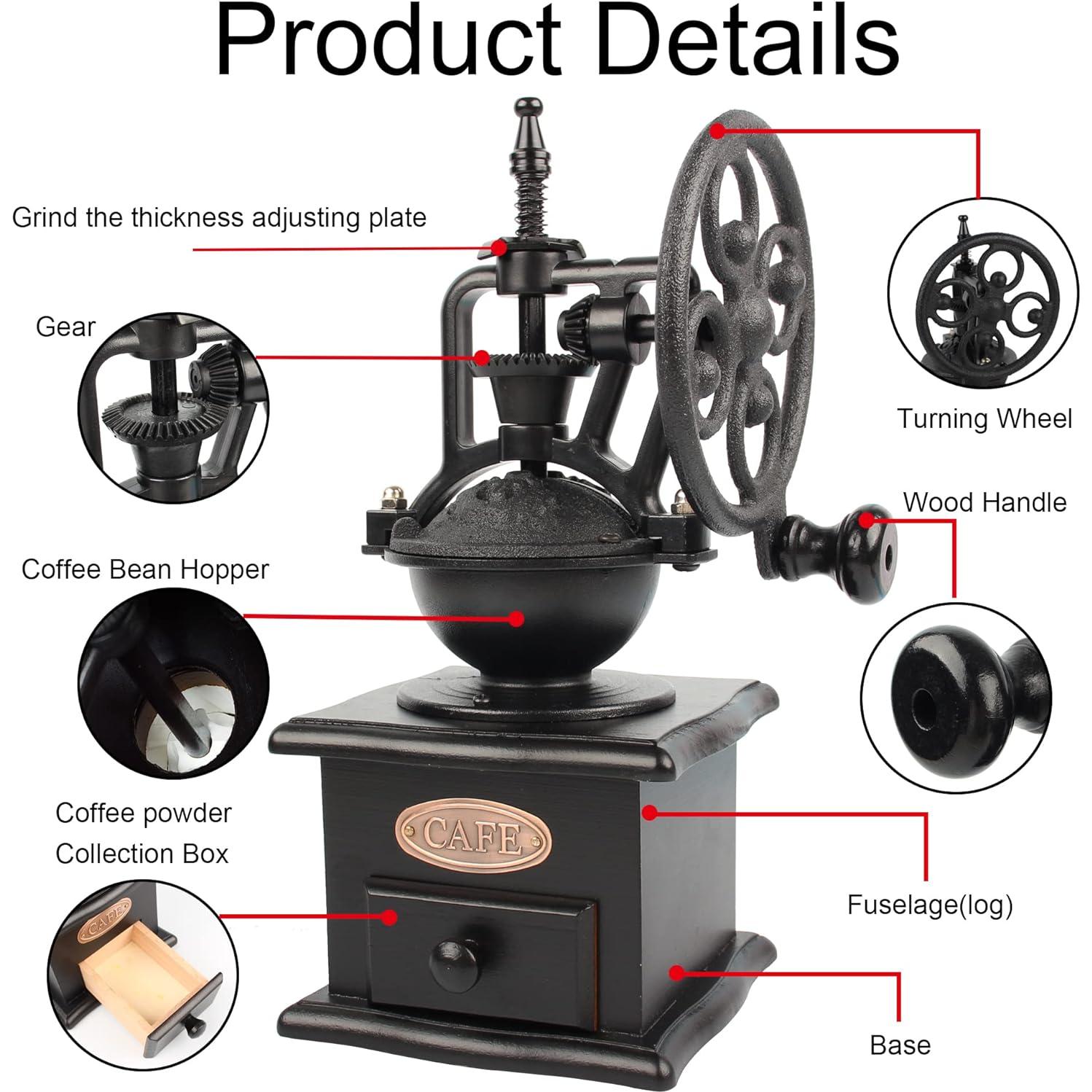Molino de Café Manual LITAITAI de Madera y Hierro Fundido