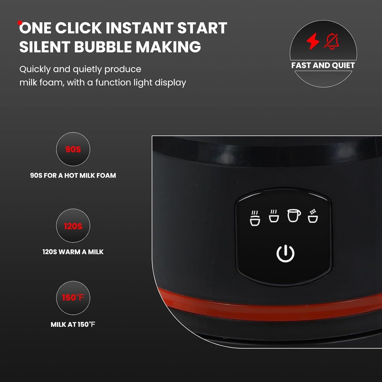 Espumador de Leche Eléctrico Fnerthral 4 en 1 430ml Negro