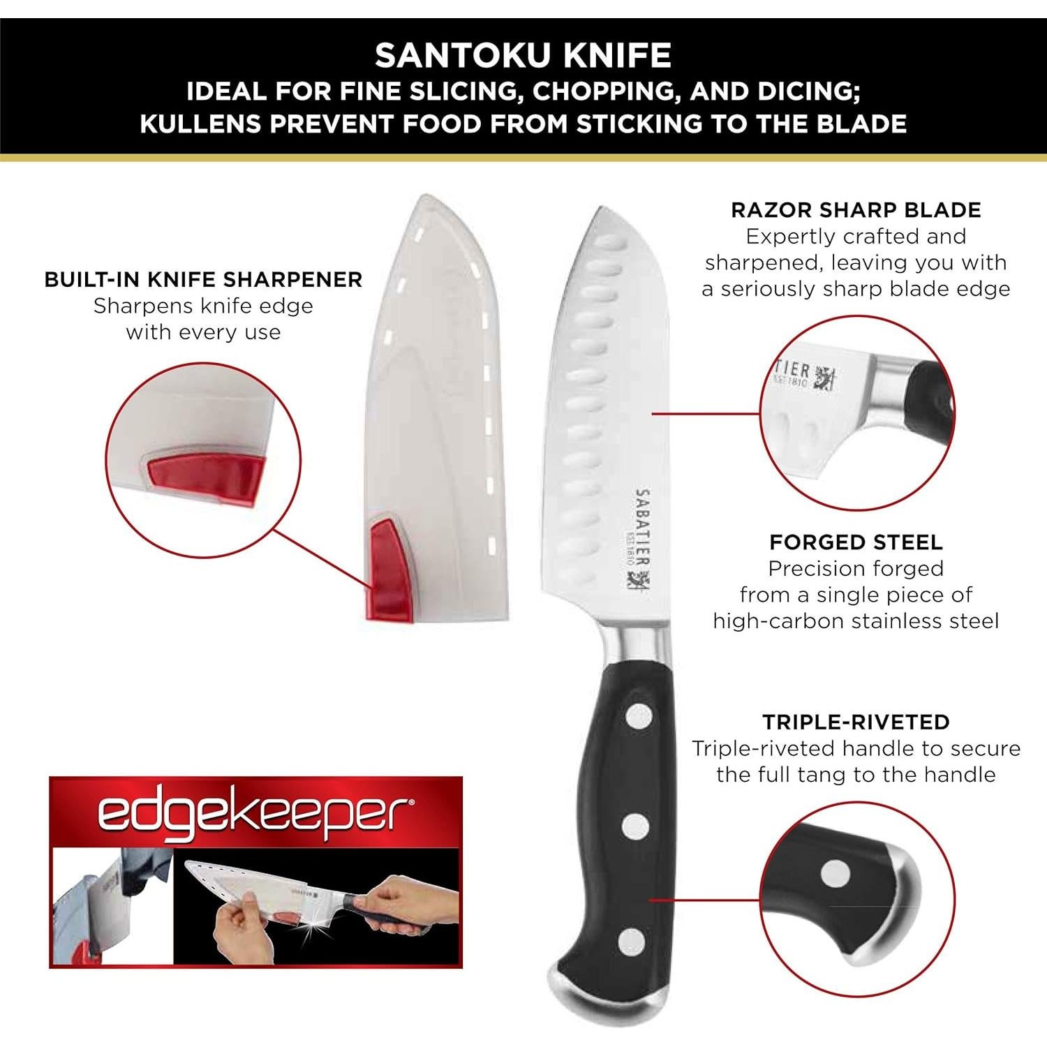 Cuchillo Santoku Sabatier 12.7 cm Forjado con Funda Autofilante
