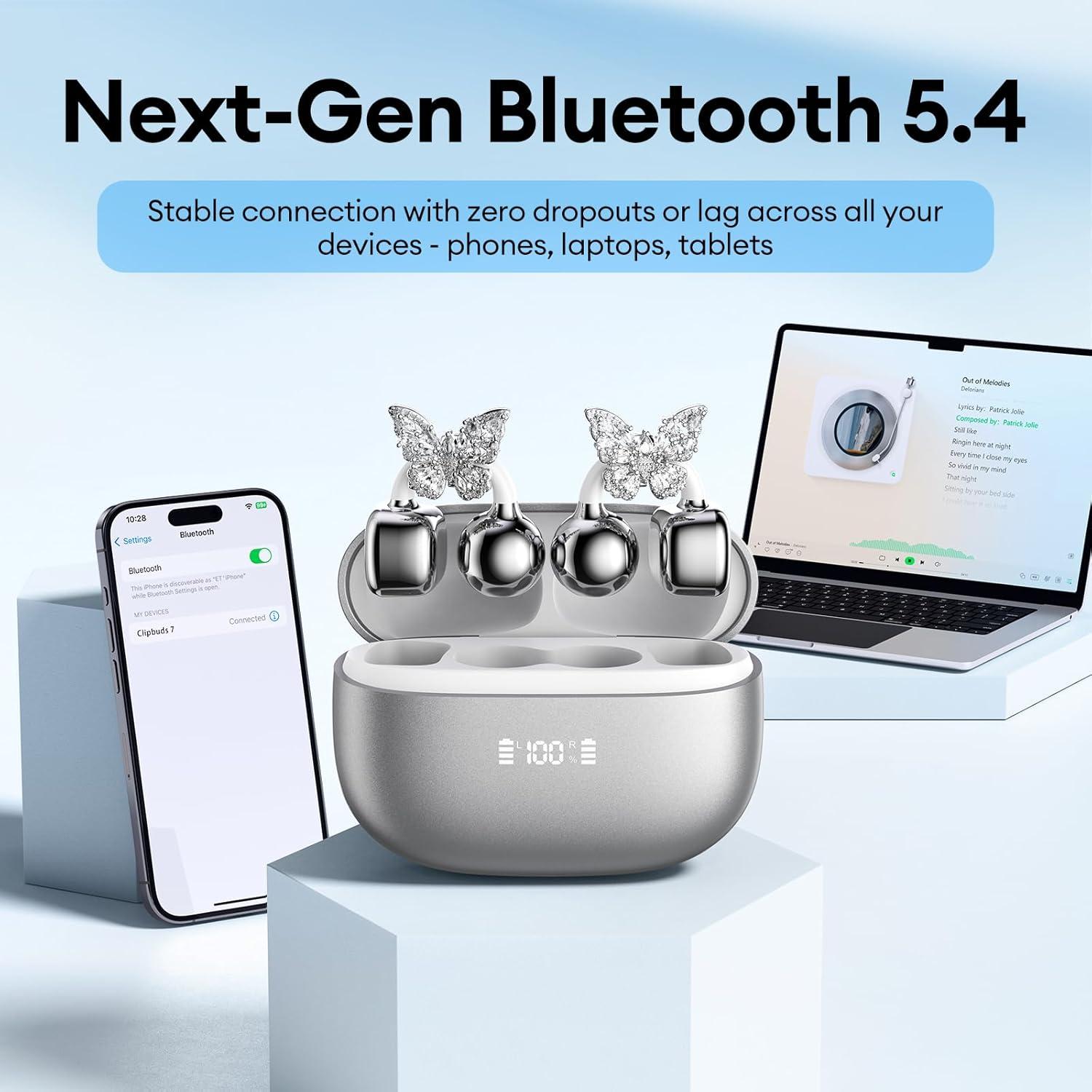 Auriculares Inalámbricos PAXA Clipbuds715 Plata 50H Bluetooth 5.4