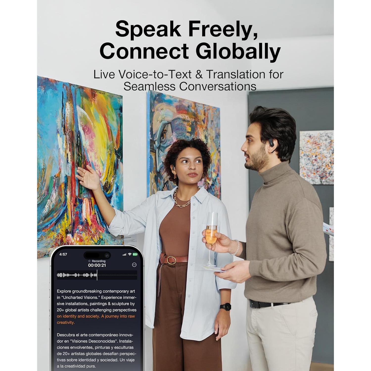 Grabadora AI viaim OpenNote - Auriculares Bluetooth, 53h batería