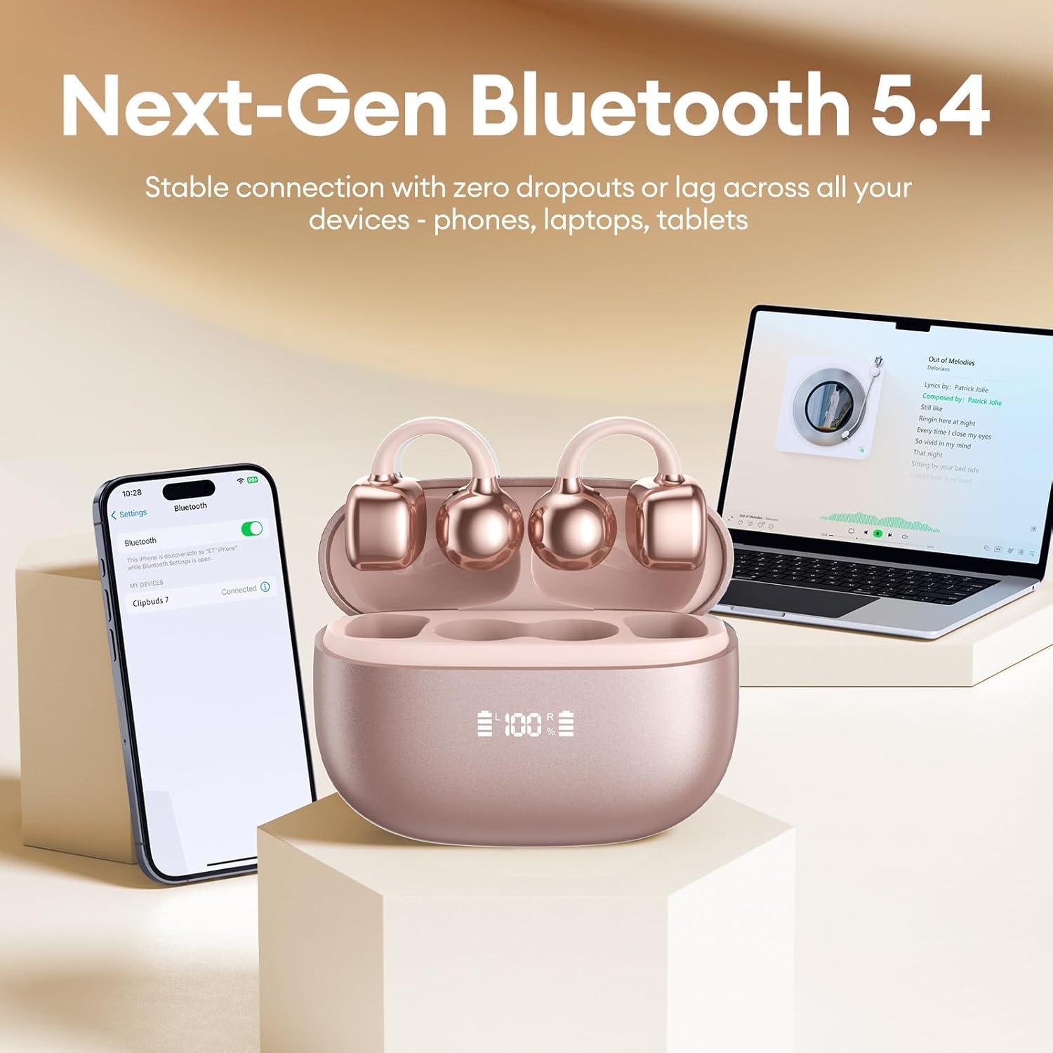 Auriculares Inalámbricos PAXA Clipbuds7 Bluetooth 5.4 Oro Rosa