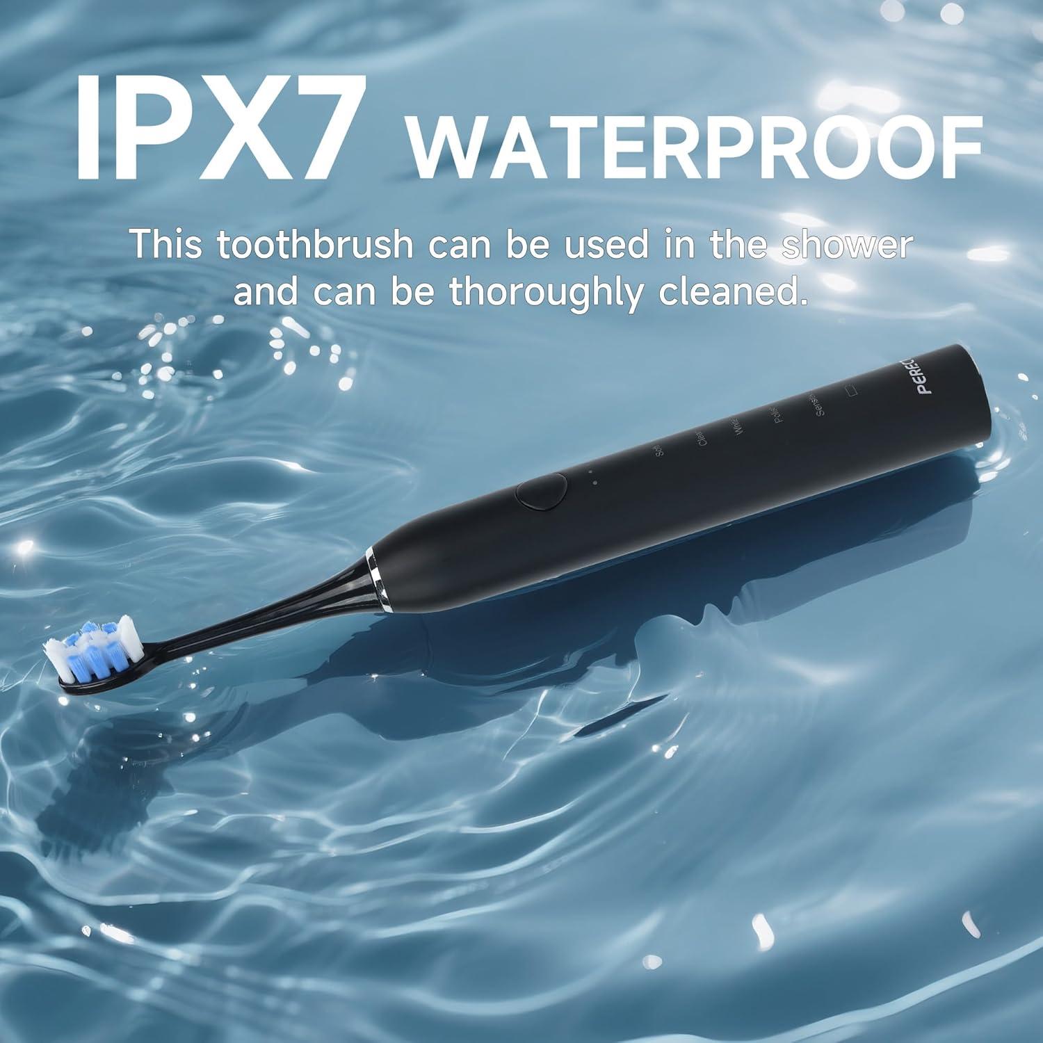 Cepillo de Dientes Eléctrico PERECT Negro, 6 Cabezas, 5 Modos