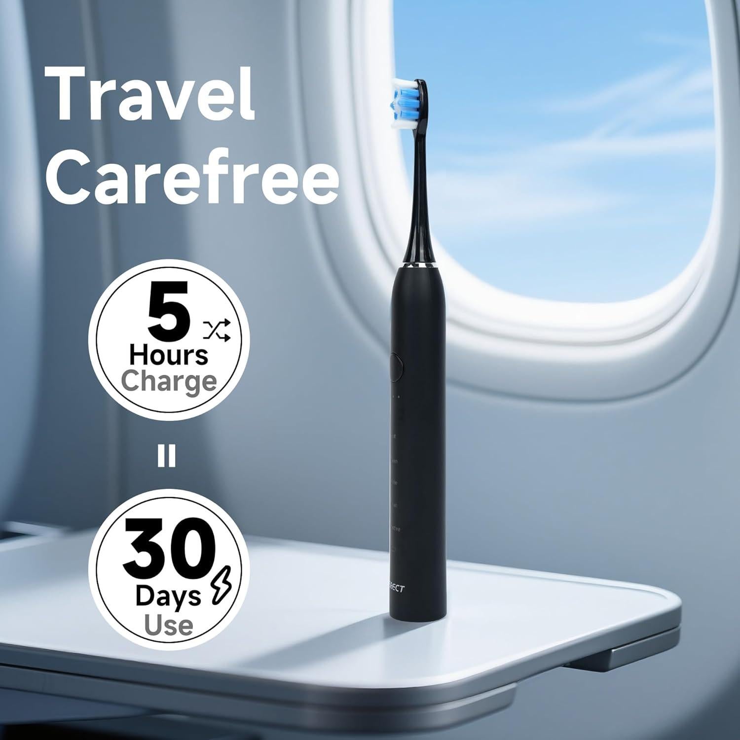 Cepillo de Dientes Eléctrico PERECT Negro, 6 Cabezas, 5 Modos