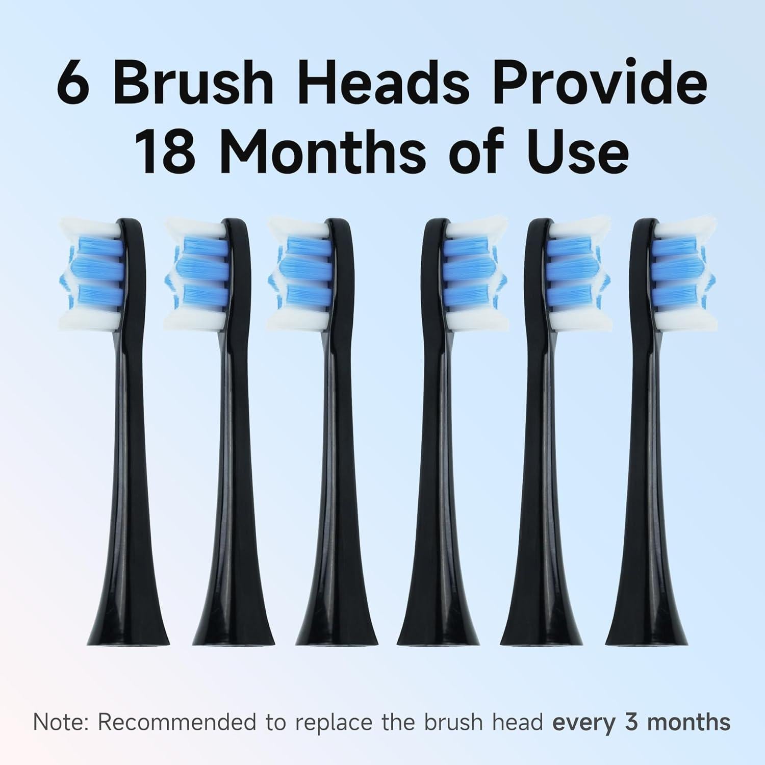 Cepillo de Dientes Eléctrico PERECT Negro, 6 Cabezas, 5 Modos