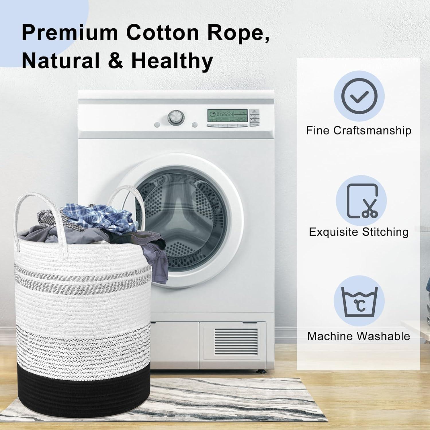 Cesto de Ropa Tejido Attmu 2 Piezas 58L y 28L Algodón Negro