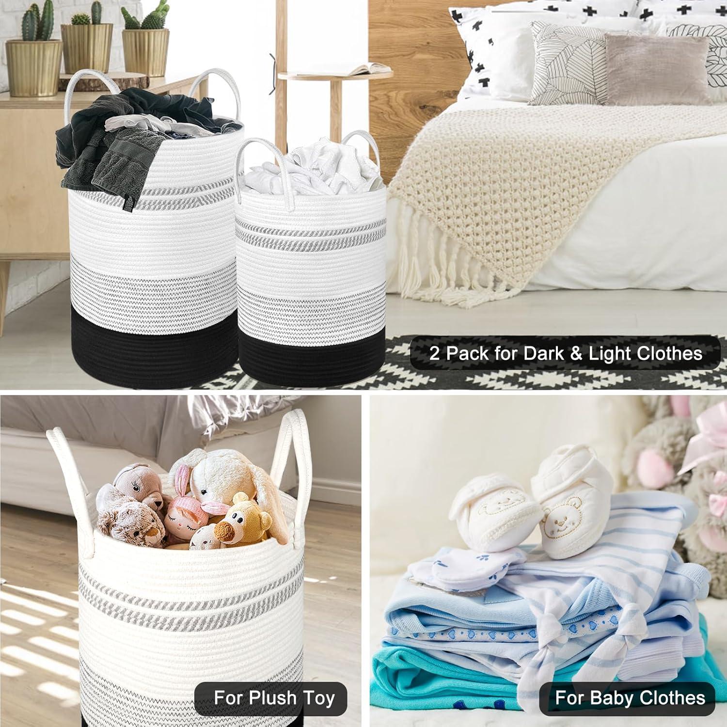 Cesto de Ropa Tejido Attmu 2 Piezas 58L y 28L Algodón Negro