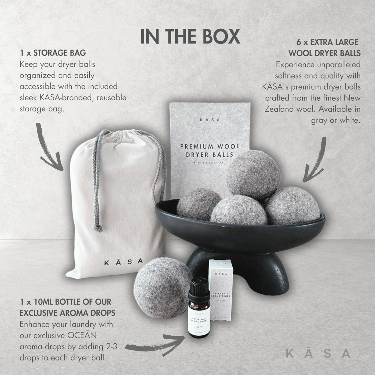 Bolas de Secadora de Lana KĀSA XL 100% Natural 6 Piezas