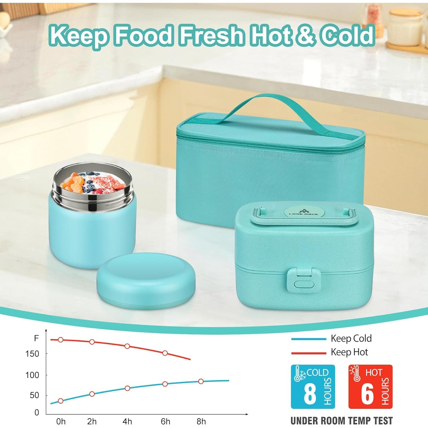 Caja de Almuerzo Bento Pawtong Azul con Termo 227g Aislado