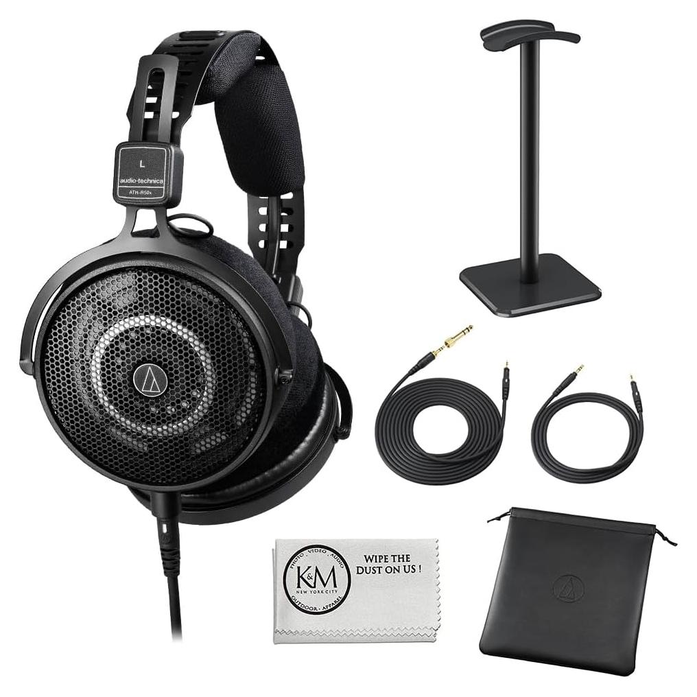 Auriculares abiertos Audio-Technica ATH-R50x con soporte y paño