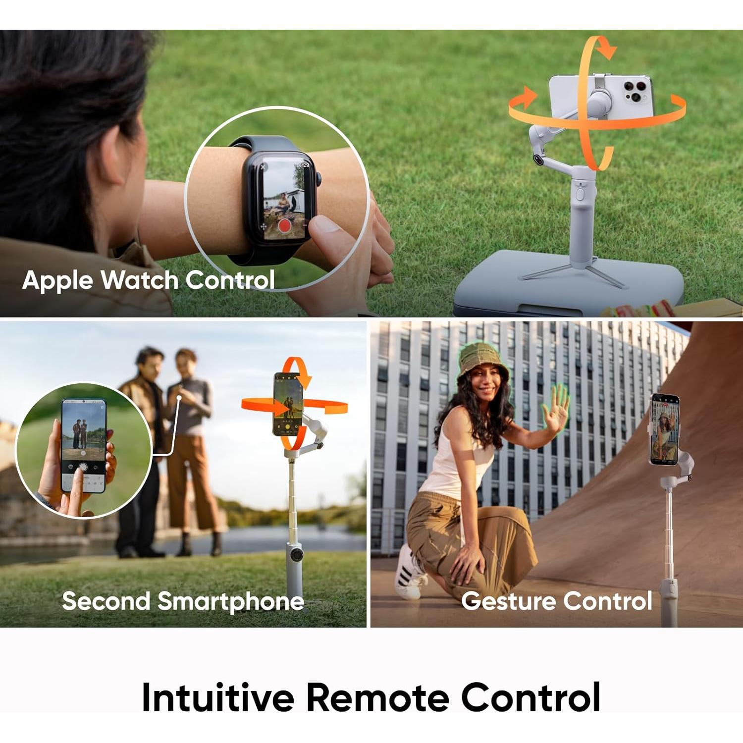 Insta360 Flow 2 Grey - Foldable AI Phone Gimbal, AI Tracking, Multi-Person Tracking, Built-in Tripod/Selfie Stick, Remote Control, iPhone/Android Portable Stabilizer