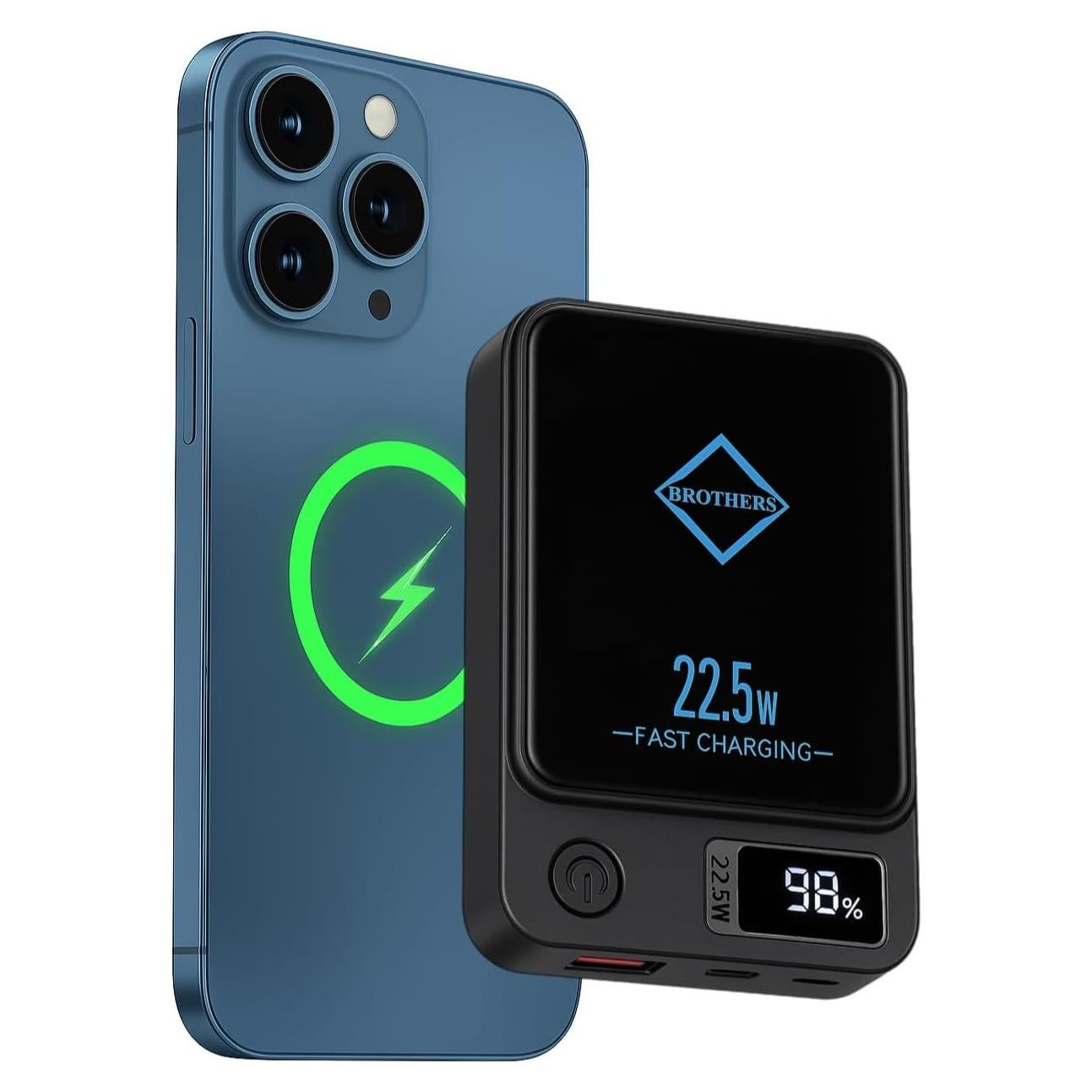 Banco de Poder Magnético 10000mAh Carga Rápida 20W USB-C LED