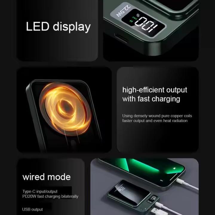 Banco de Poder Magnético 10000mAh Carga Rápida 20W USB-C LED