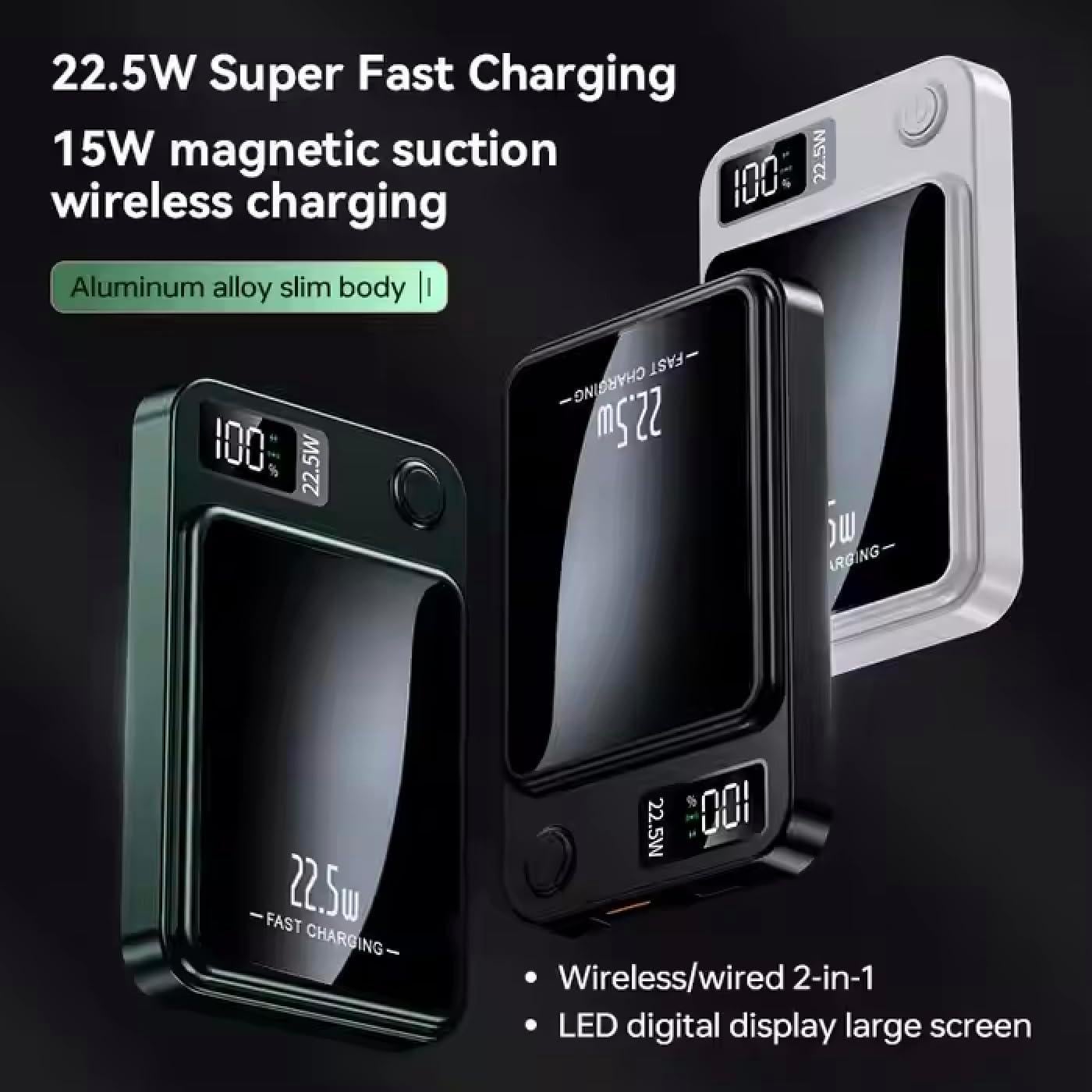 Banco de Poder Magnético 10000mAh Carga Rápida 20W USB-C LED