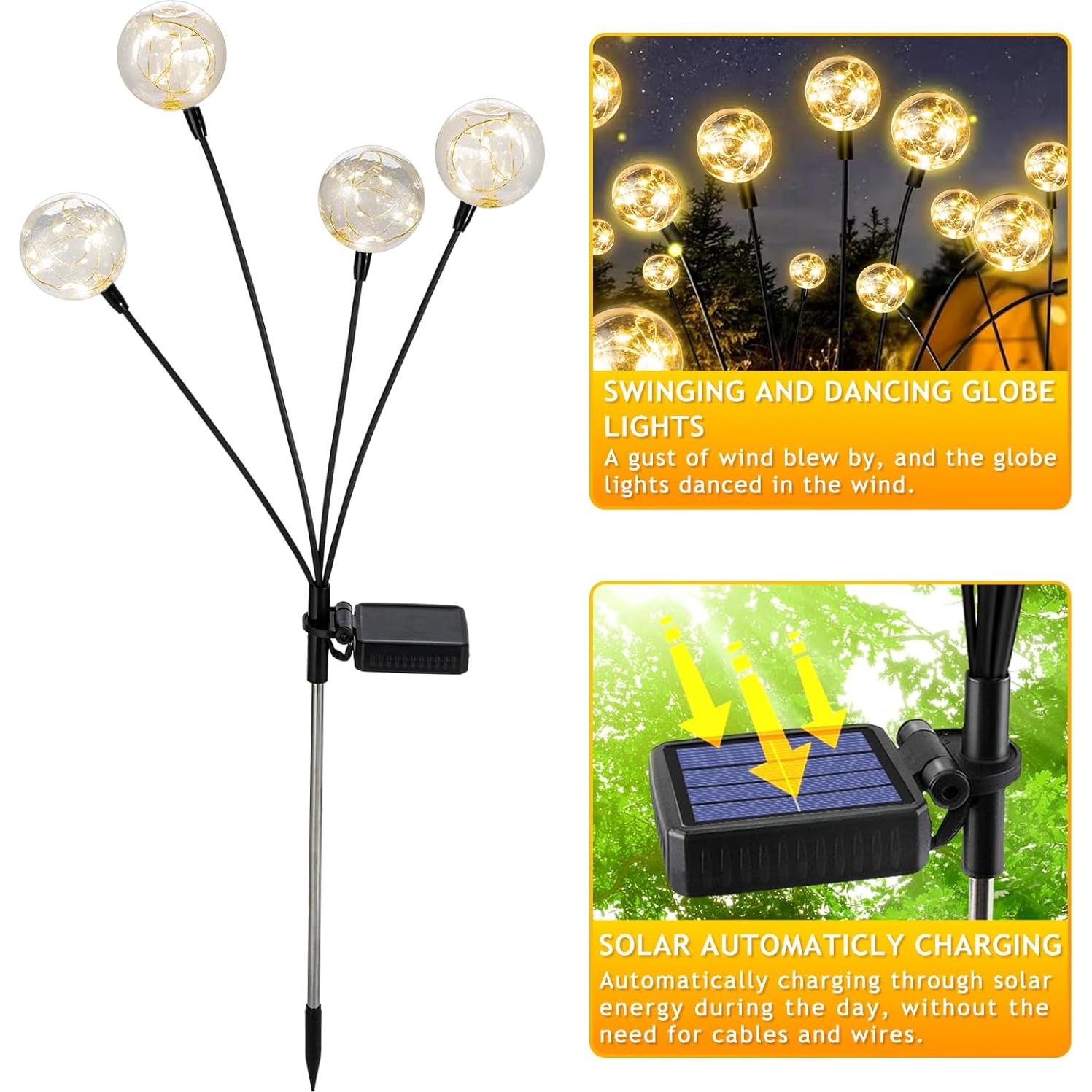 Luces Solares de Globo Figbush 4 Paquetes 16 LED Jardín