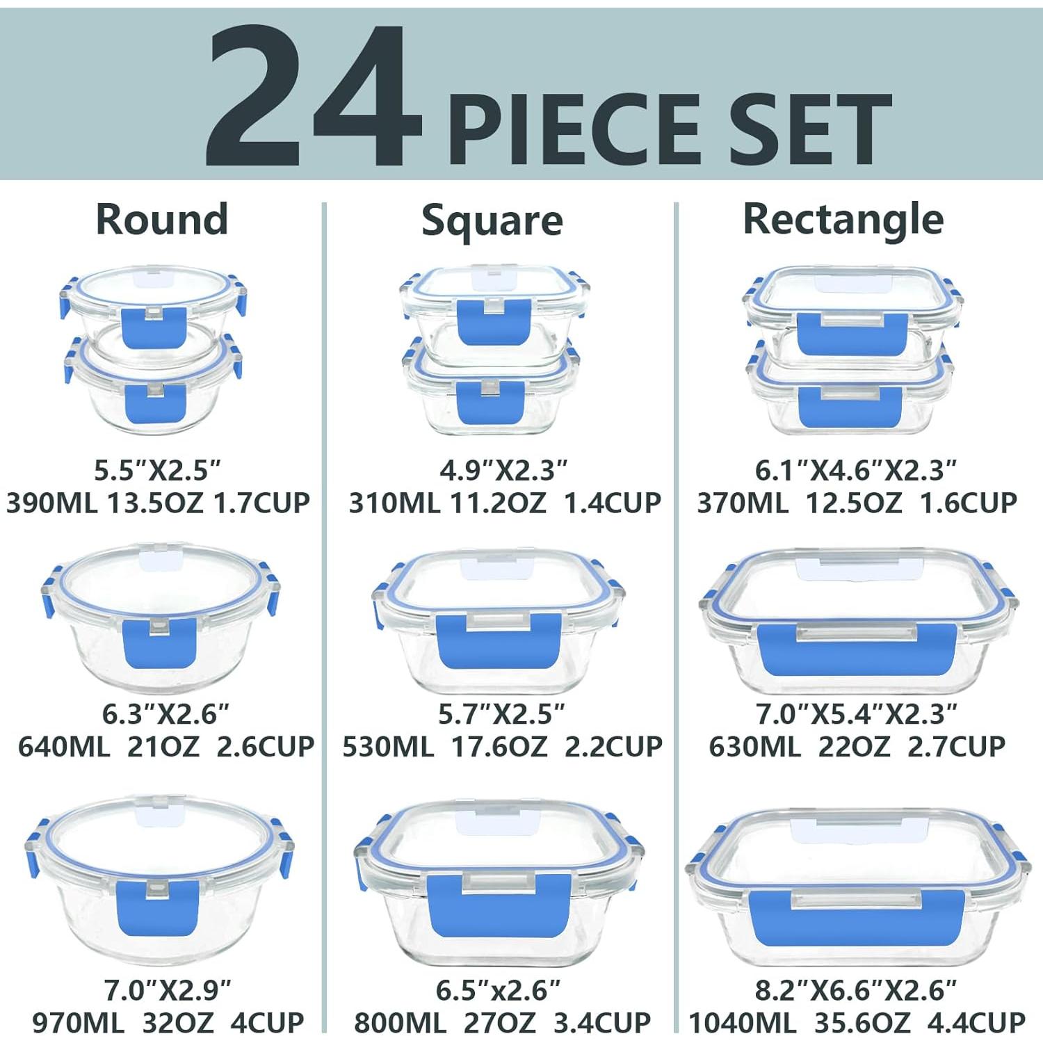 Juego de 12 Contenedores de Almacenamiento de Vidrio Bestfull