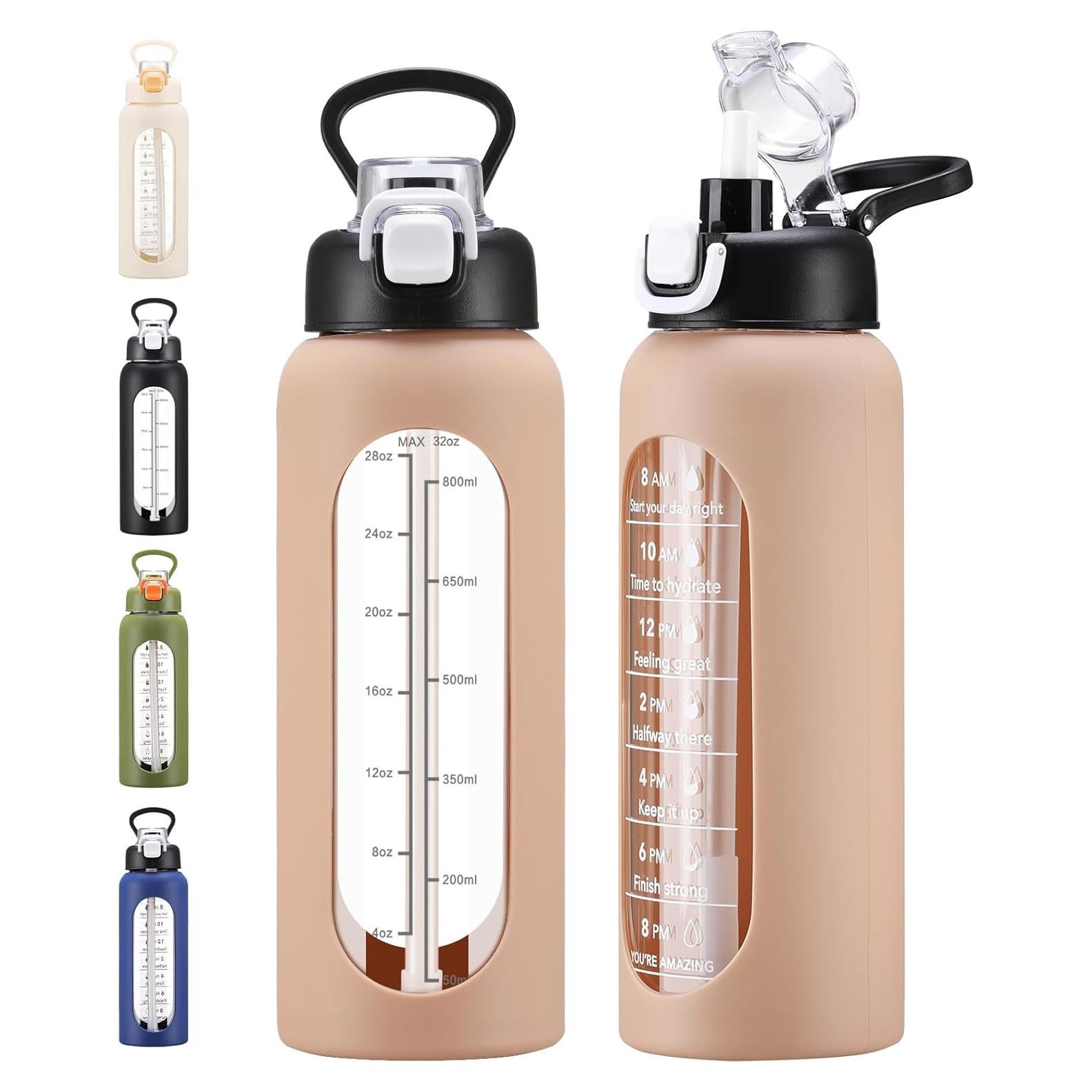 Botella de Agua de Vidrio 0.91L Chunmo con Pajilla y Manga