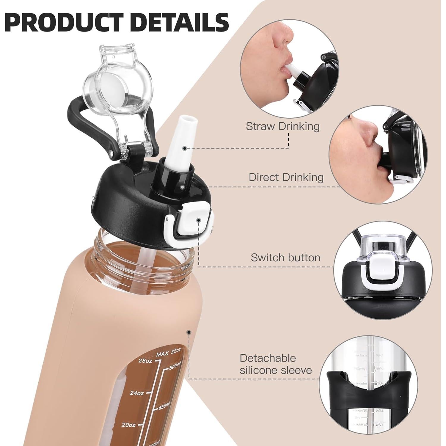 Botella de Agua de Vidrio 0.91L Chunmo con Pajilla y Manga