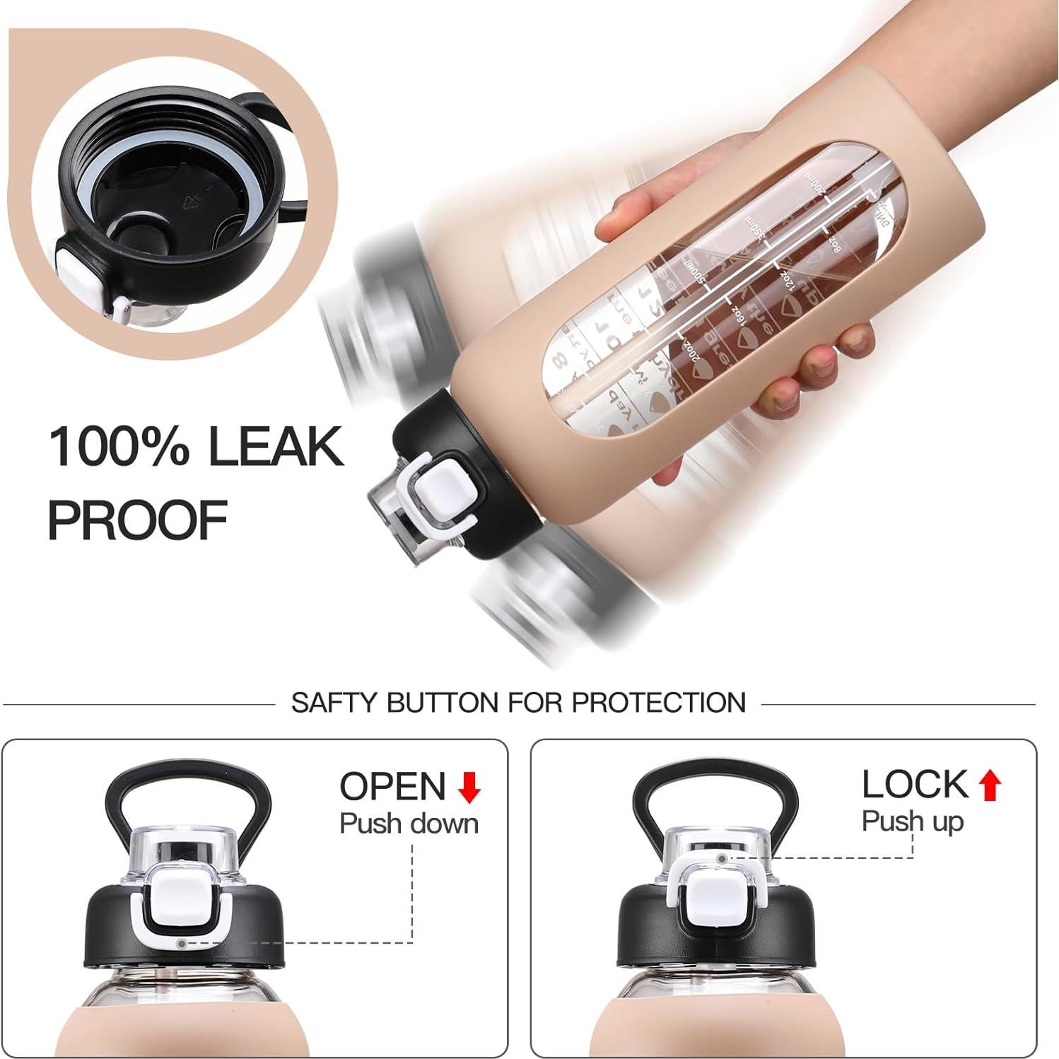 Botella de Agua de Vidrio 0.91L Chunmo con Pajilla y Manga