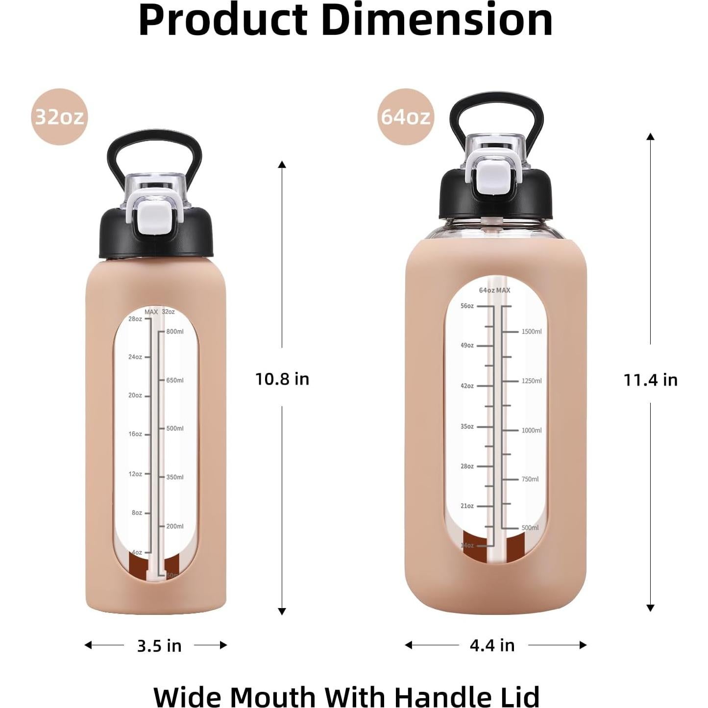 Botella de Agua de Vidrio 0.91L Chunmo con Pajilla y Manga
