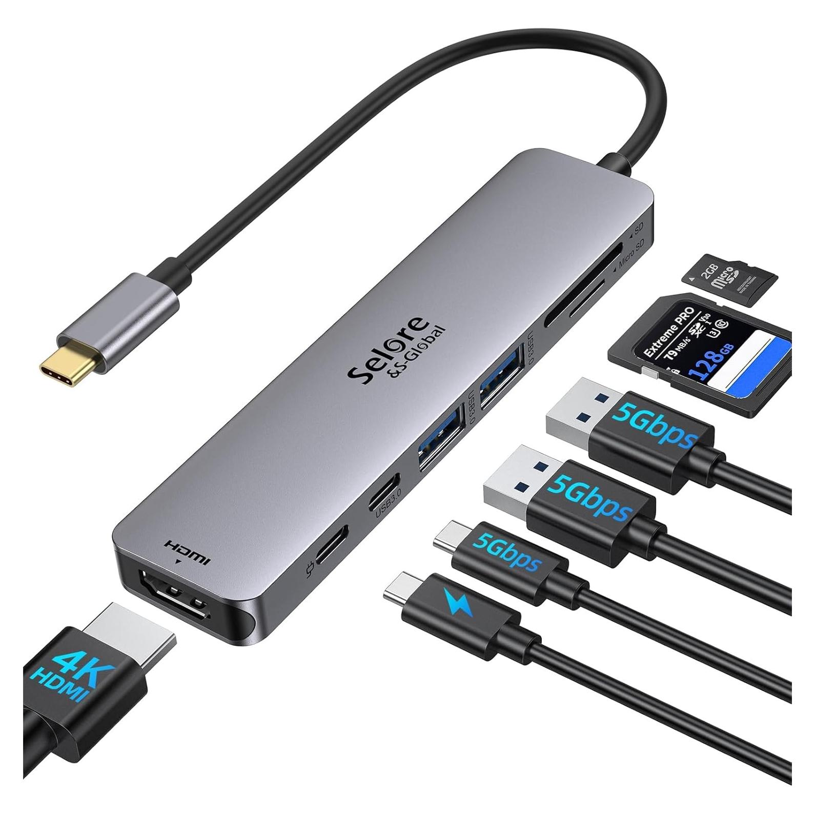 Hub USB C 7 en 1 Selore&S-Global con HDMI 4K y 100W PD