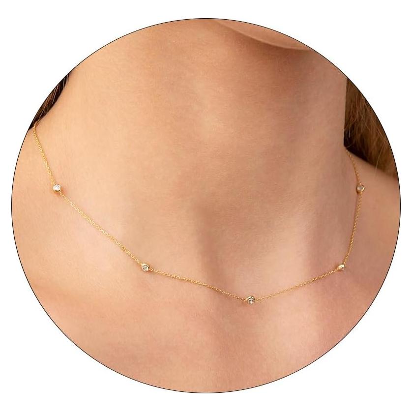 Collar Dainty de Oro 14k con Circonita Cubica para Mujeres