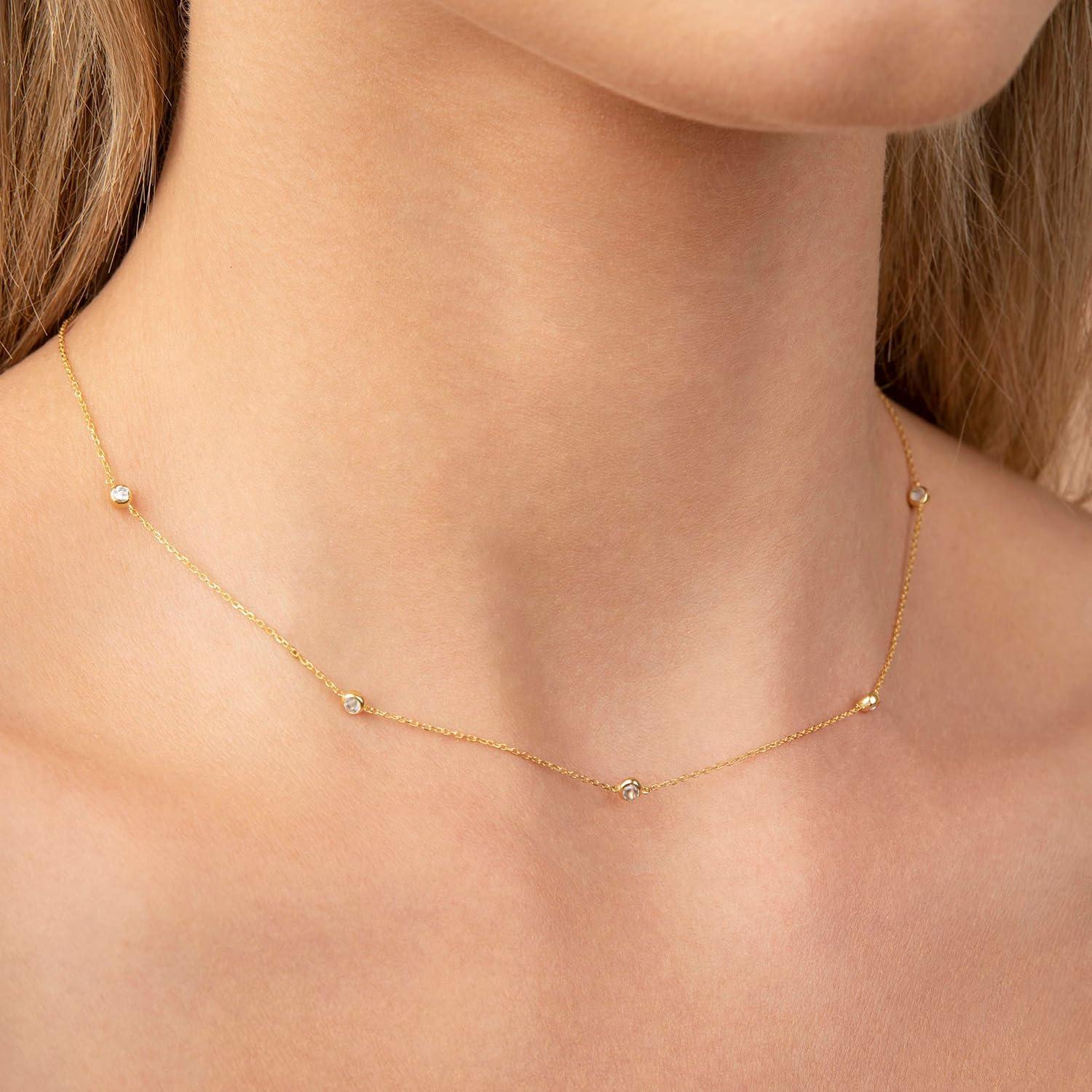 Collar Dainty de Oro 14k con Circonita Cubica para Mujeres