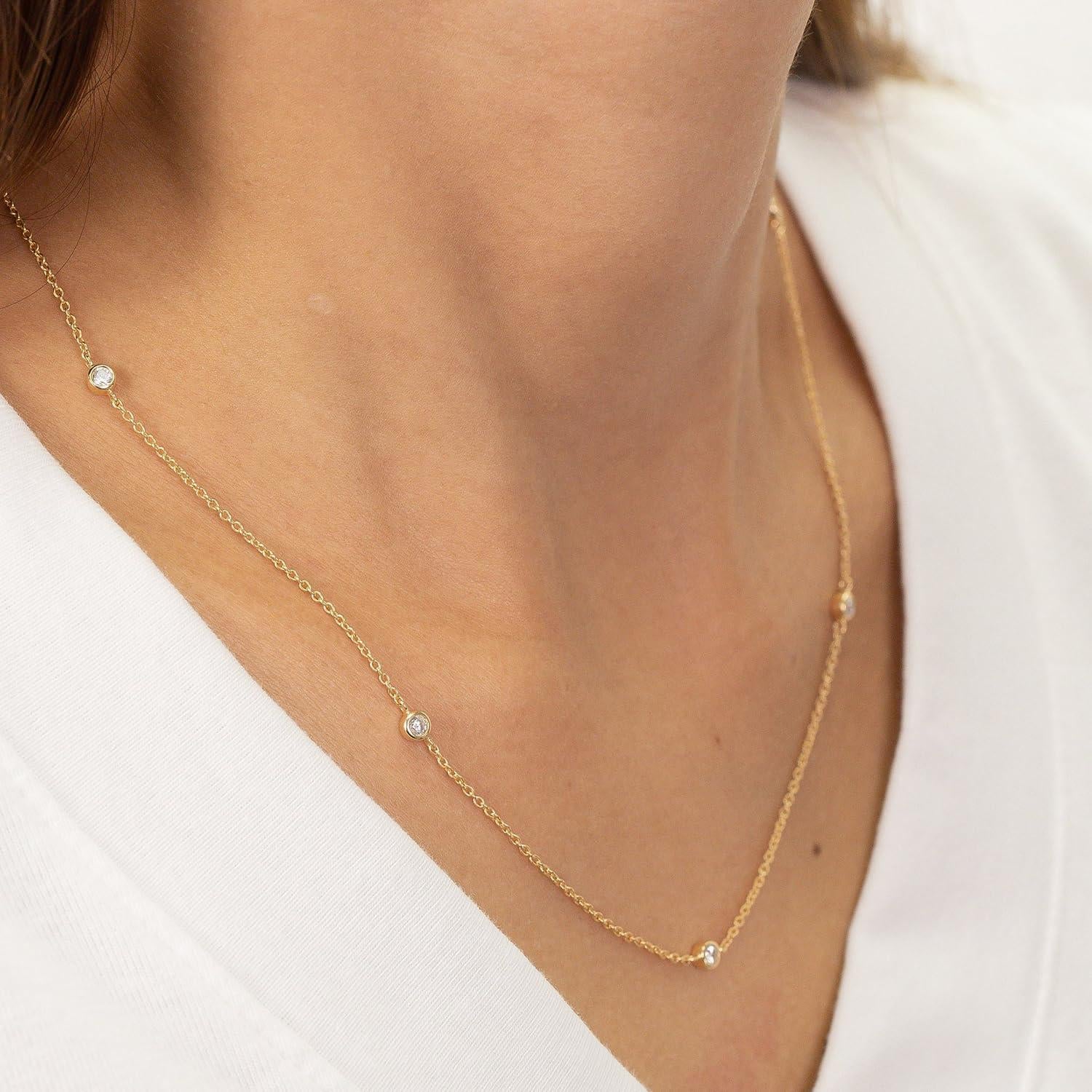 Collar Dainty de Oro 14k con Circonita Cubica para Mujeres