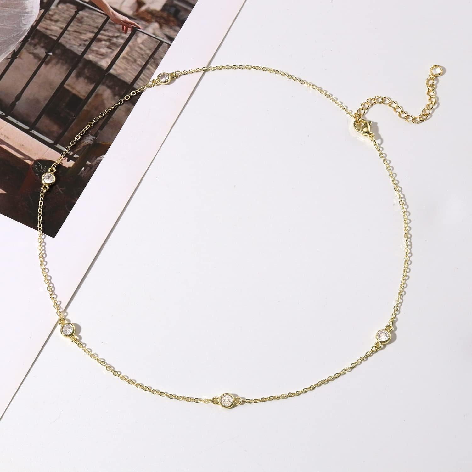 Collar Dainty de Oro 14k con Circonita Cubica para Mujeres