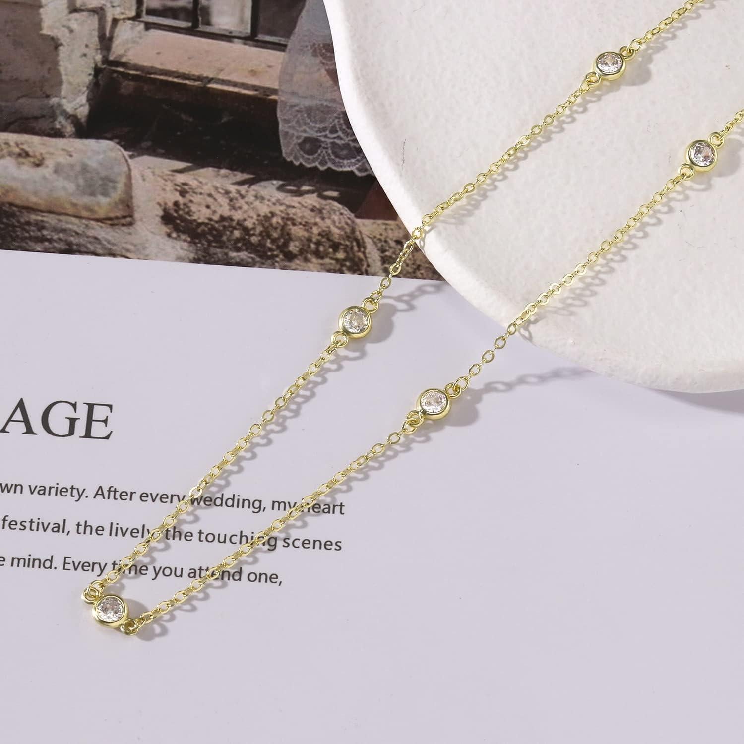 Collar Dainty de Oro 14k con Circonita Cubica para Mujeres