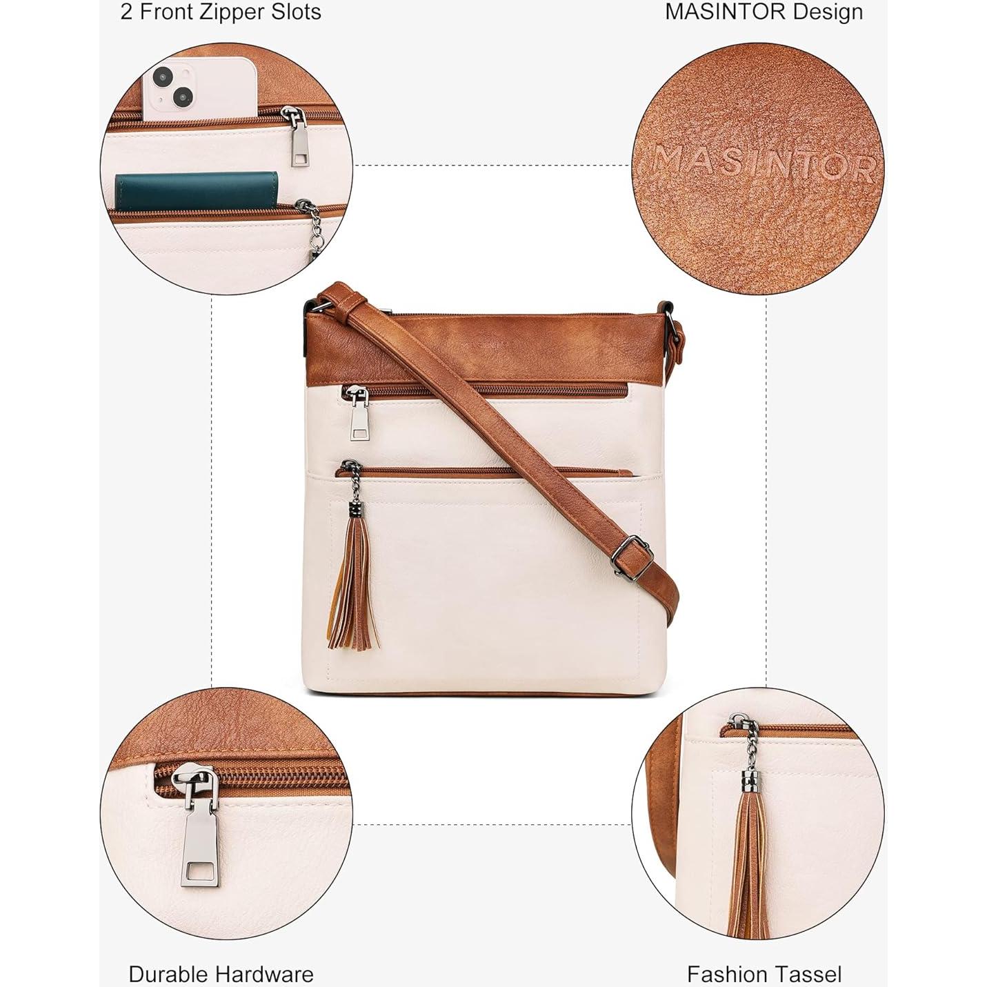 Bolso Cruzado MASINTOR para Mujeres - Cuero Vegano, 27x5x25 cm