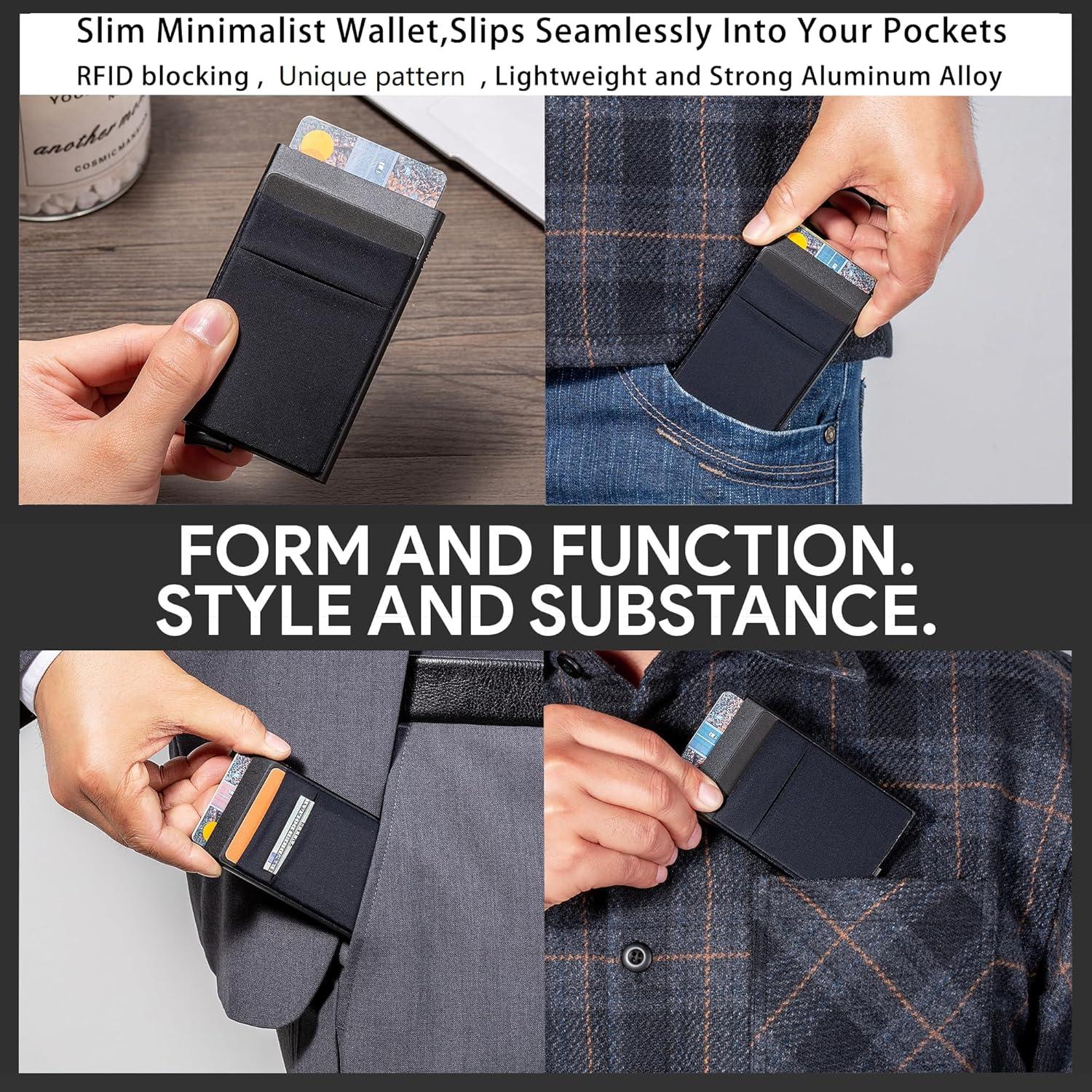 Billetera Slim para Hombres RFID Minimalista Negro Mate