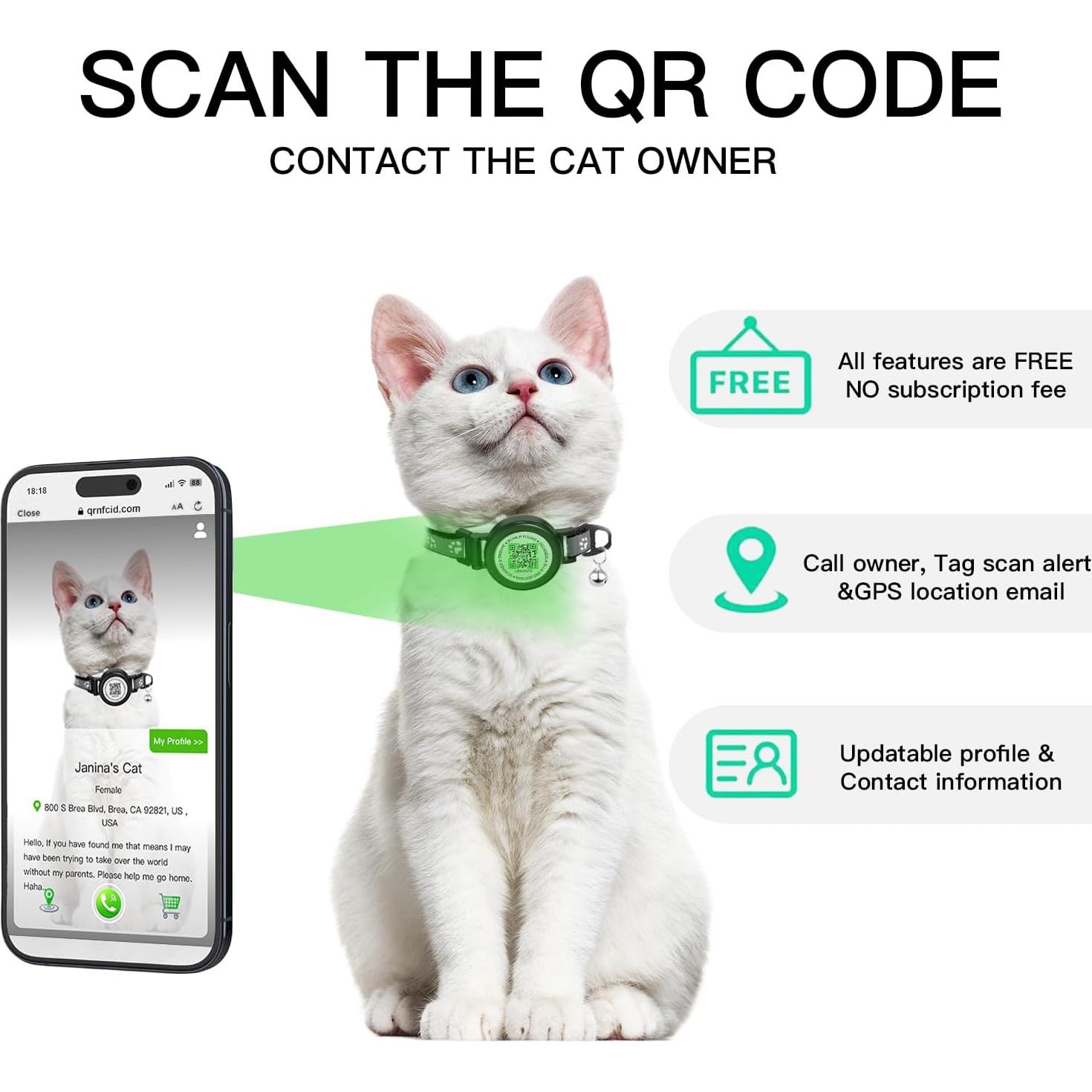 Collar para Gato Dgerp con Airtag y Reflectante, 17.78-30.48 cm