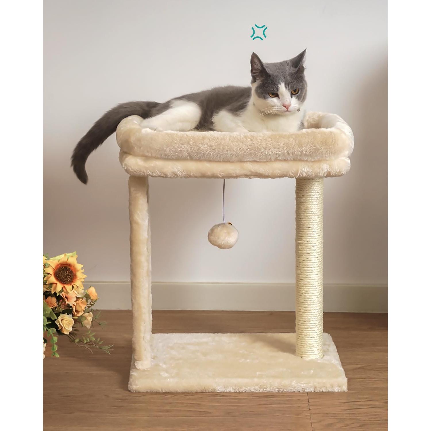Árbol para Gatos Pequeños SYANDLVY con Rascador y Percha Beige