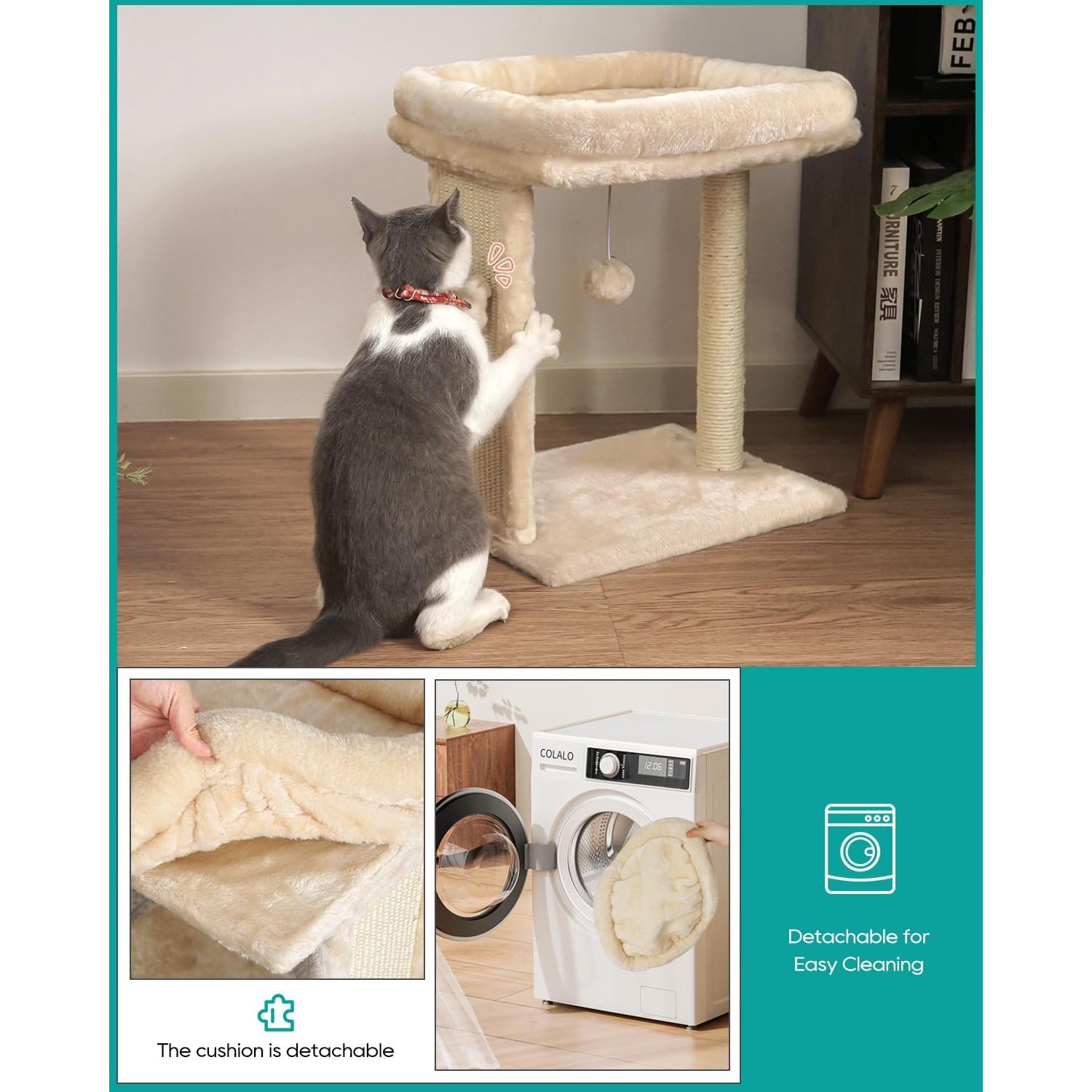 Árbol para Gatos Pequeños SYANDLVY con Rascador y Percha Beige