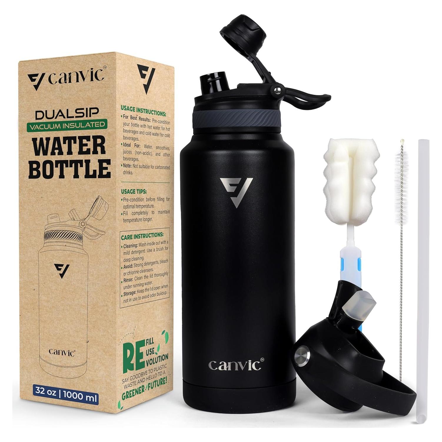 Botella de Agua Aislada Canvic DualSip 0.95L con 2 Tapas