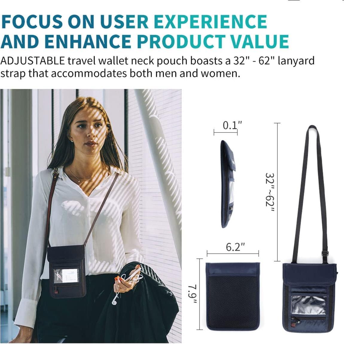 Billetera Portapassaporte BTDAO con Bloqueo RFID Azul Marino