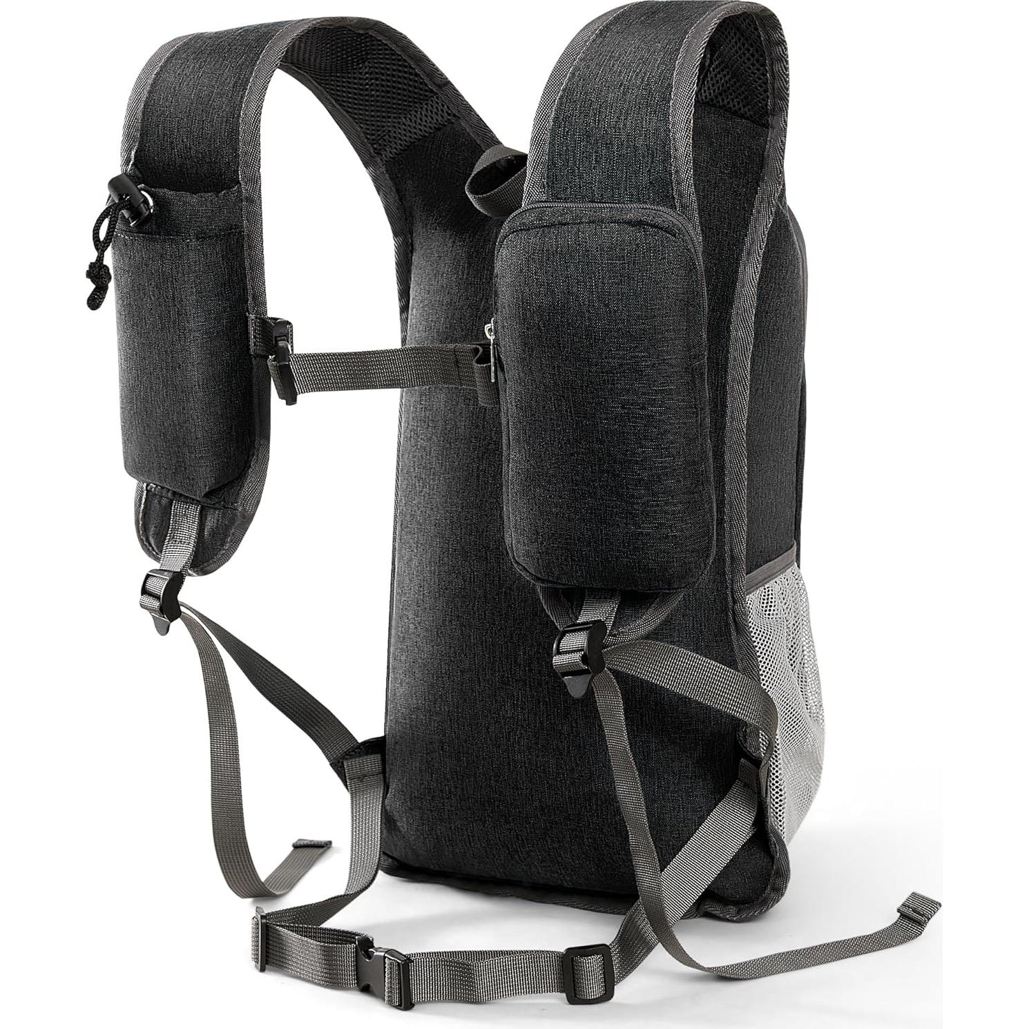 Mochila de Senderismo Plegable 15L con Soporte para Teléfono Negro