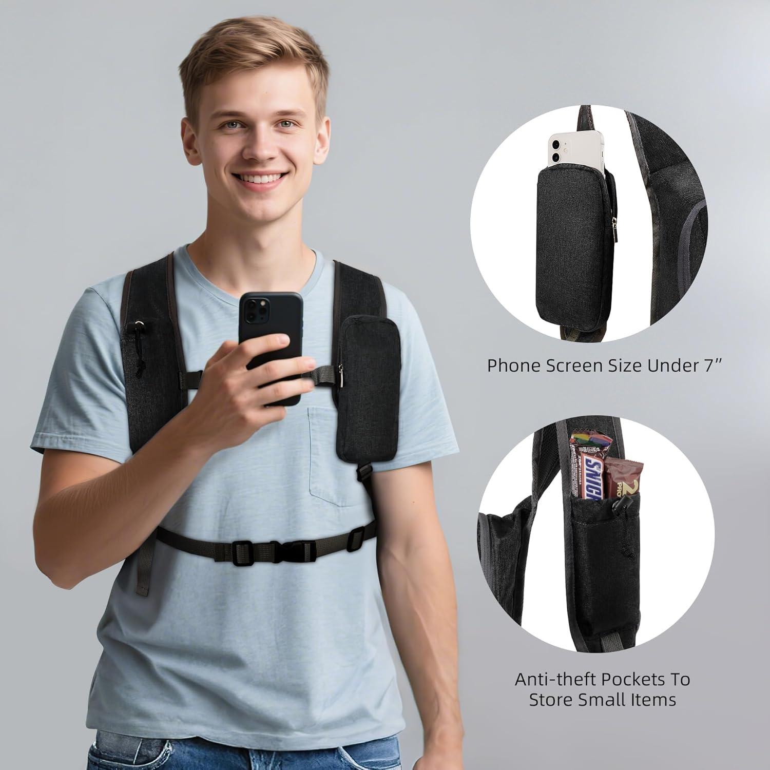 Mochila de Senderismo Plegable 15L con Soporte para Teléfono Negro