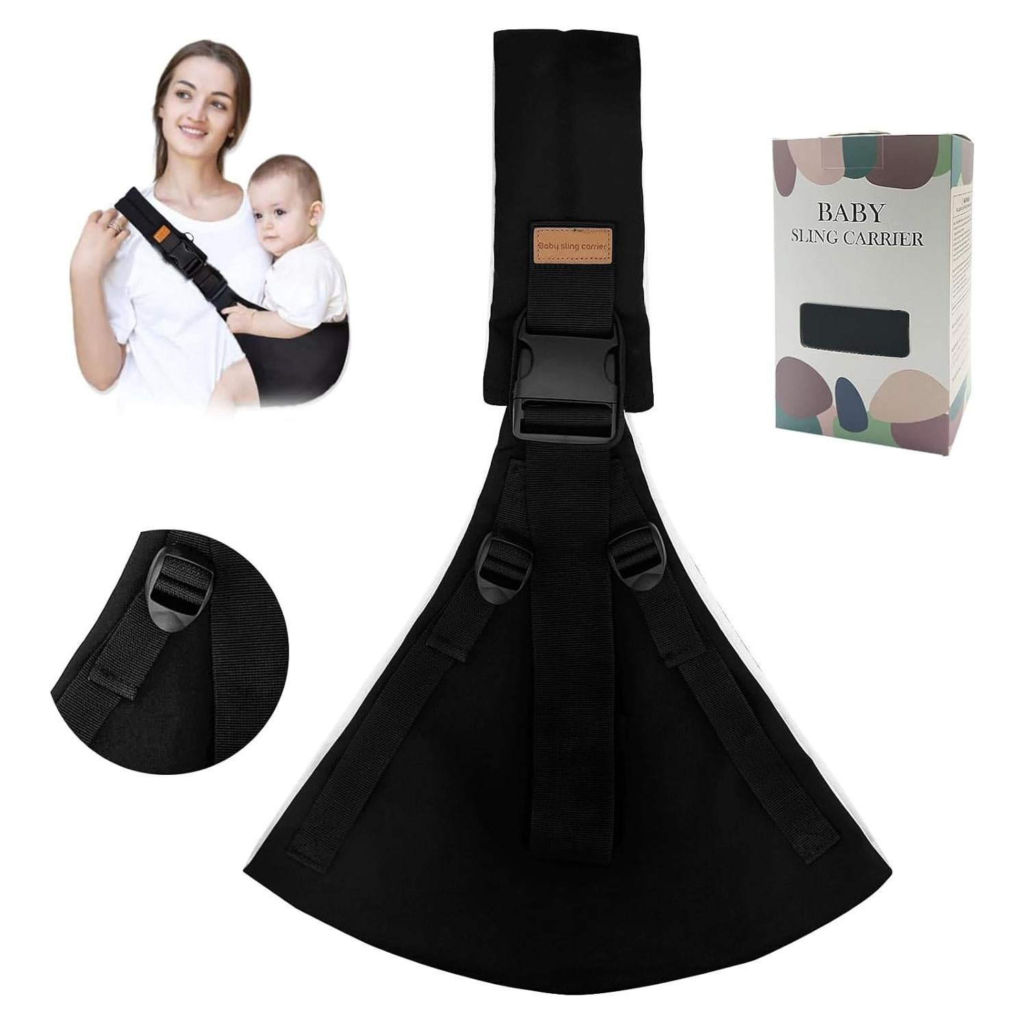 Portabebés Sling Mejorado 2025 Negro - 4 Correas Ajustables