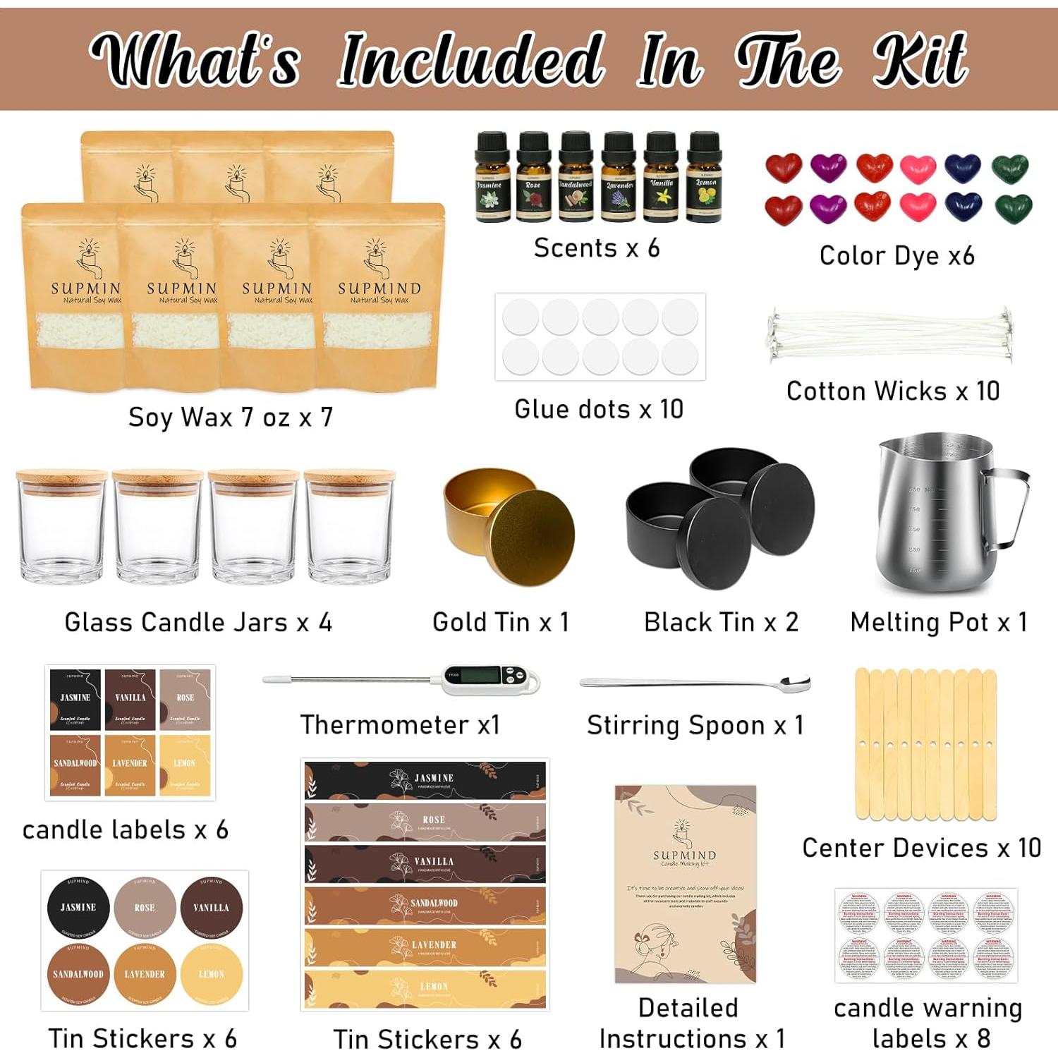 Kit de Fabricación de Velas SUPMIND 200g con Aromas y Colorantes