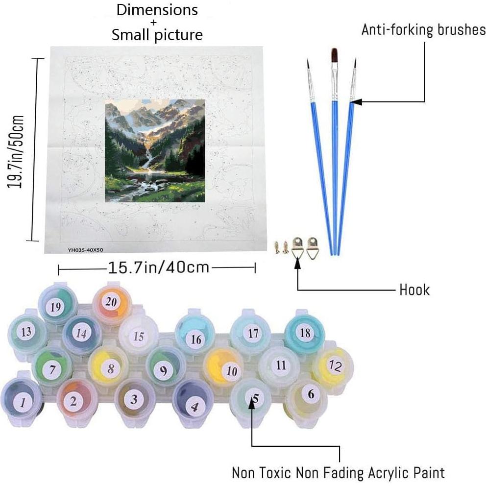 Pintar por Números en Lienzo Eniref 40x50 cm Montañas