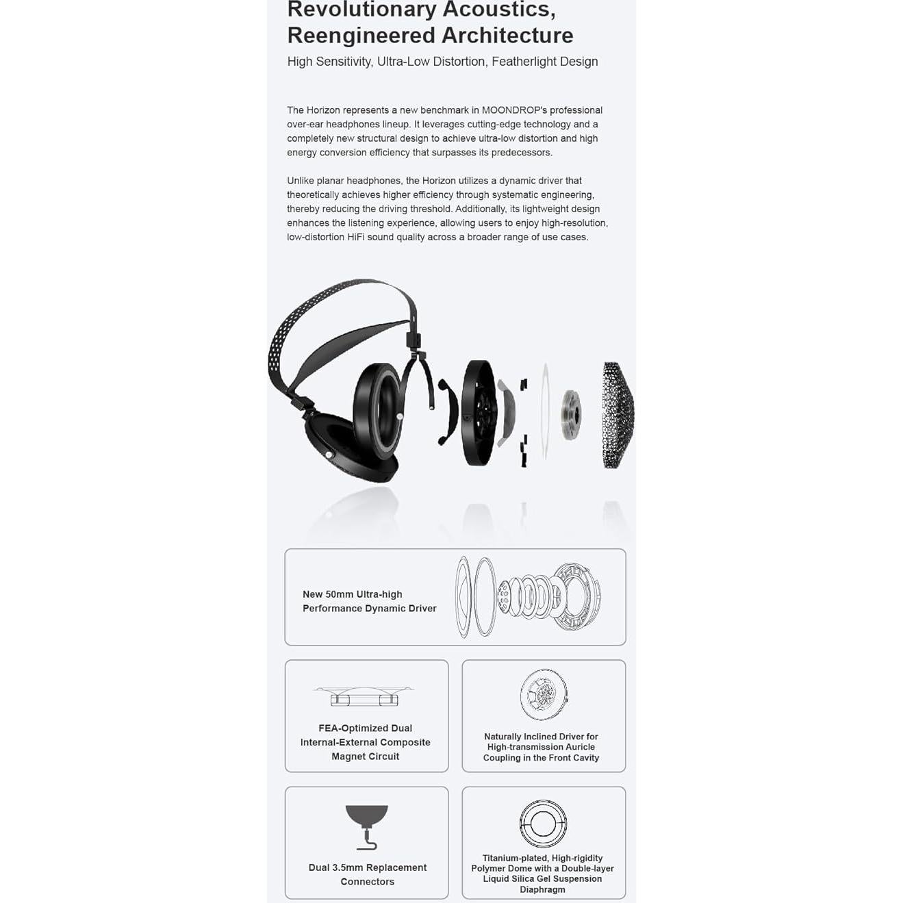 Auriculares Moondrop Horizon 50mm Dinámicos con Conectores 3.5mm y 4.4mm