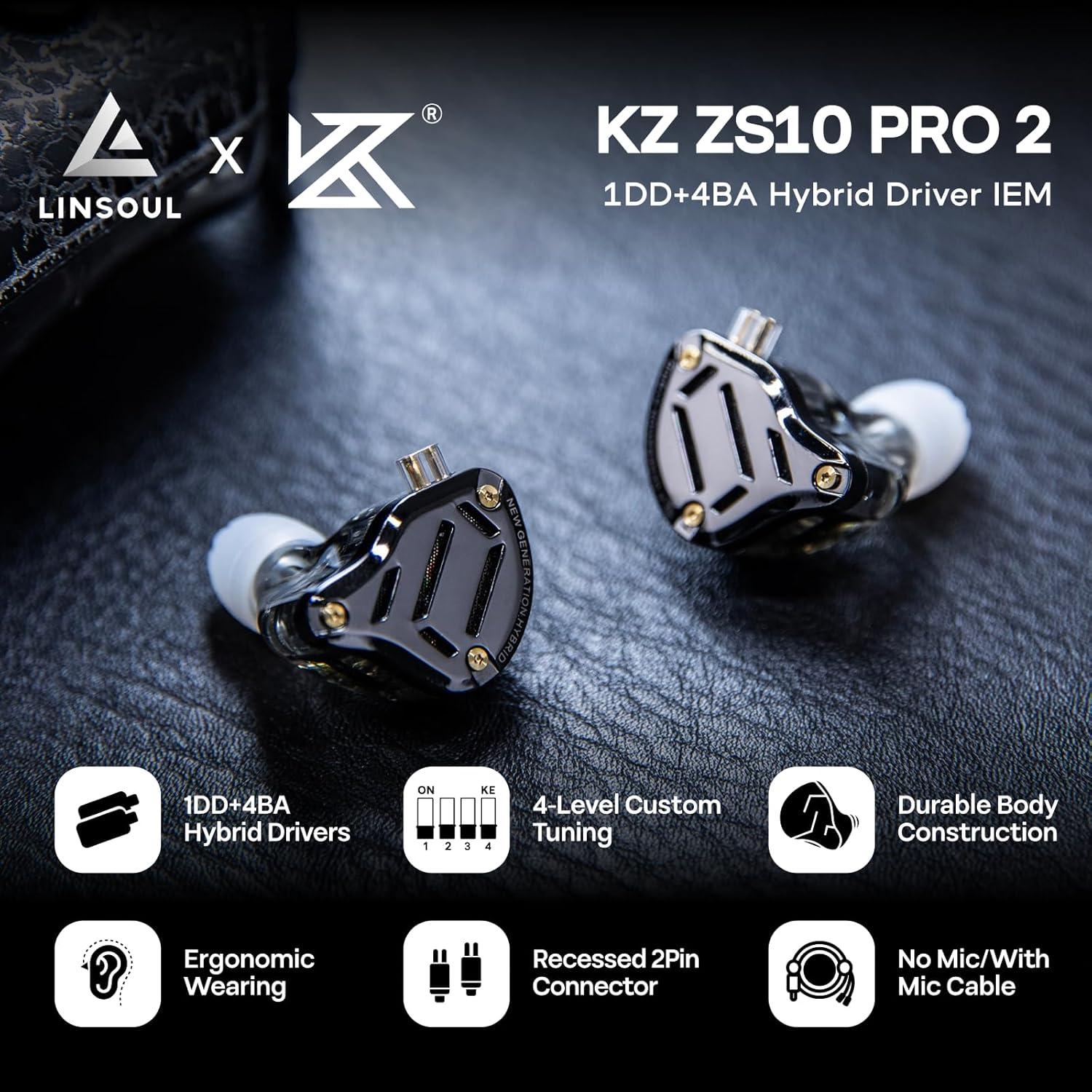 Auriculares In Ear KZ ZS10 PRO 2 Linsoul 1DD+4BA Negro