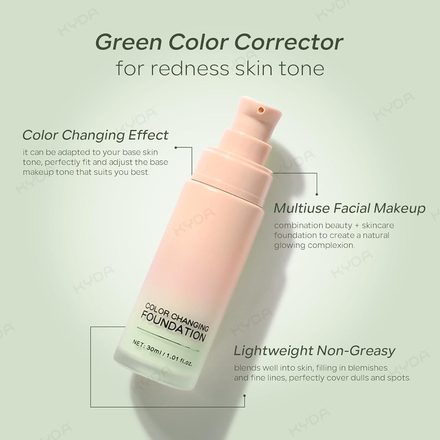 Base de Maquillaje Cambiante de Color KYDA 30ml Corrector Verde