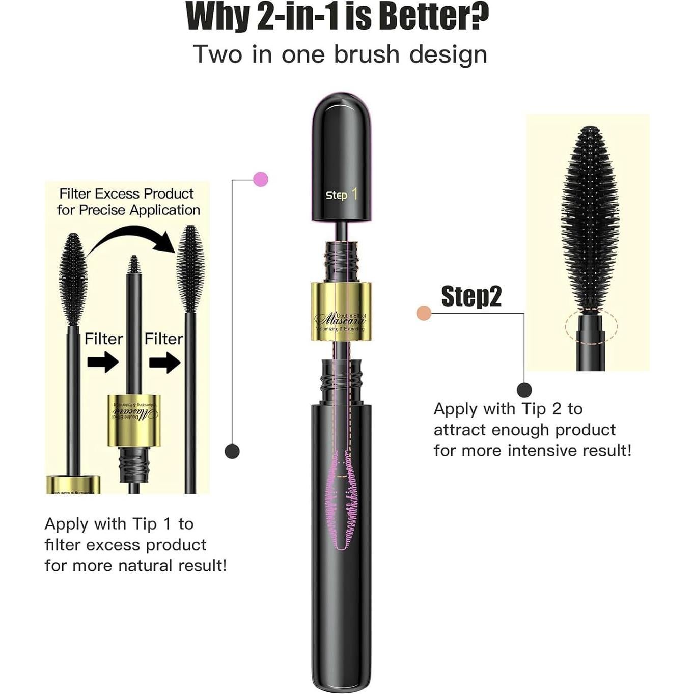 Máscara de Fibra 4D 2-en-1 GHFCZOO - Alargamiento y Volumen