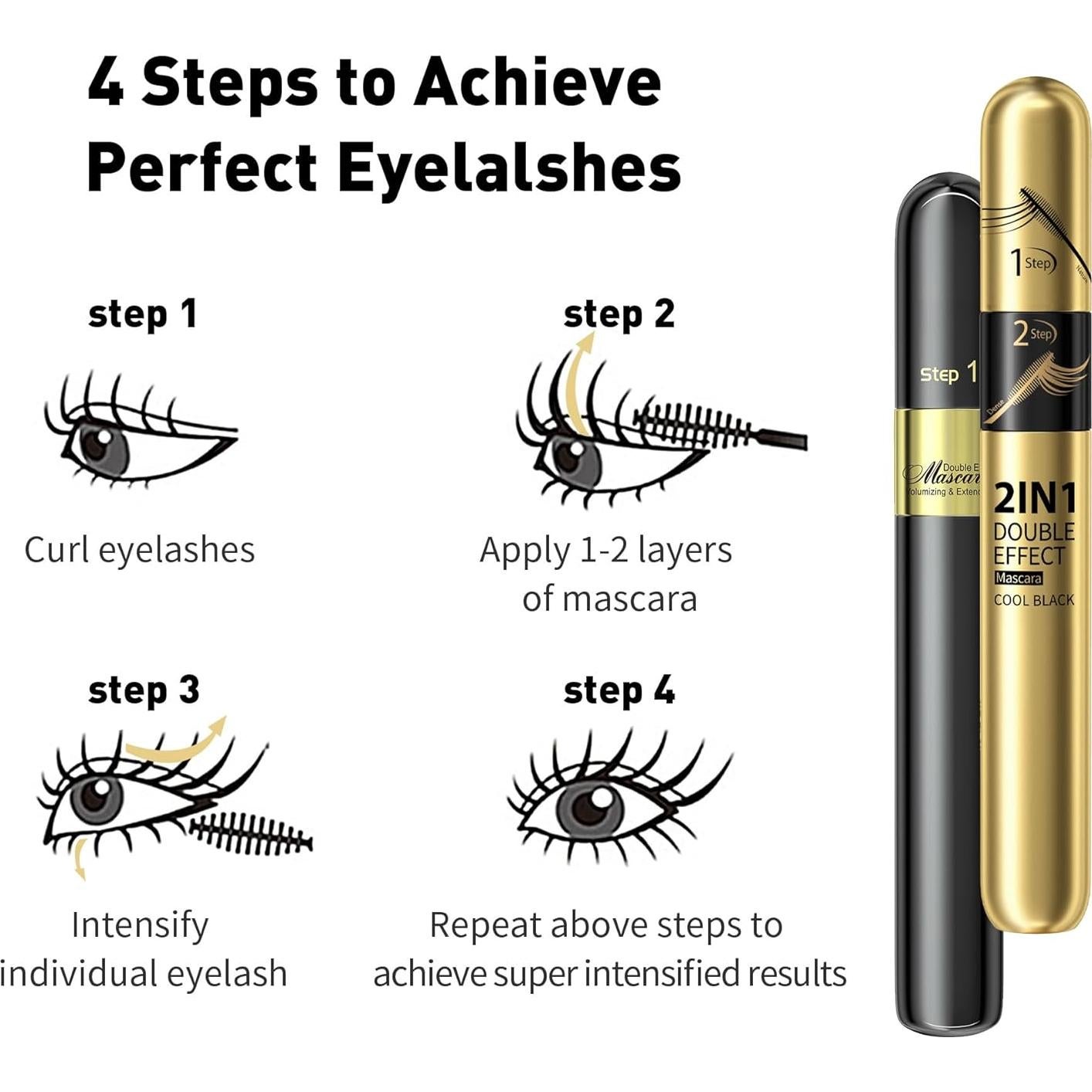 Máscara de Fibra 4D 2-en-1 GHFCZOO - Alargamiento y Volumen