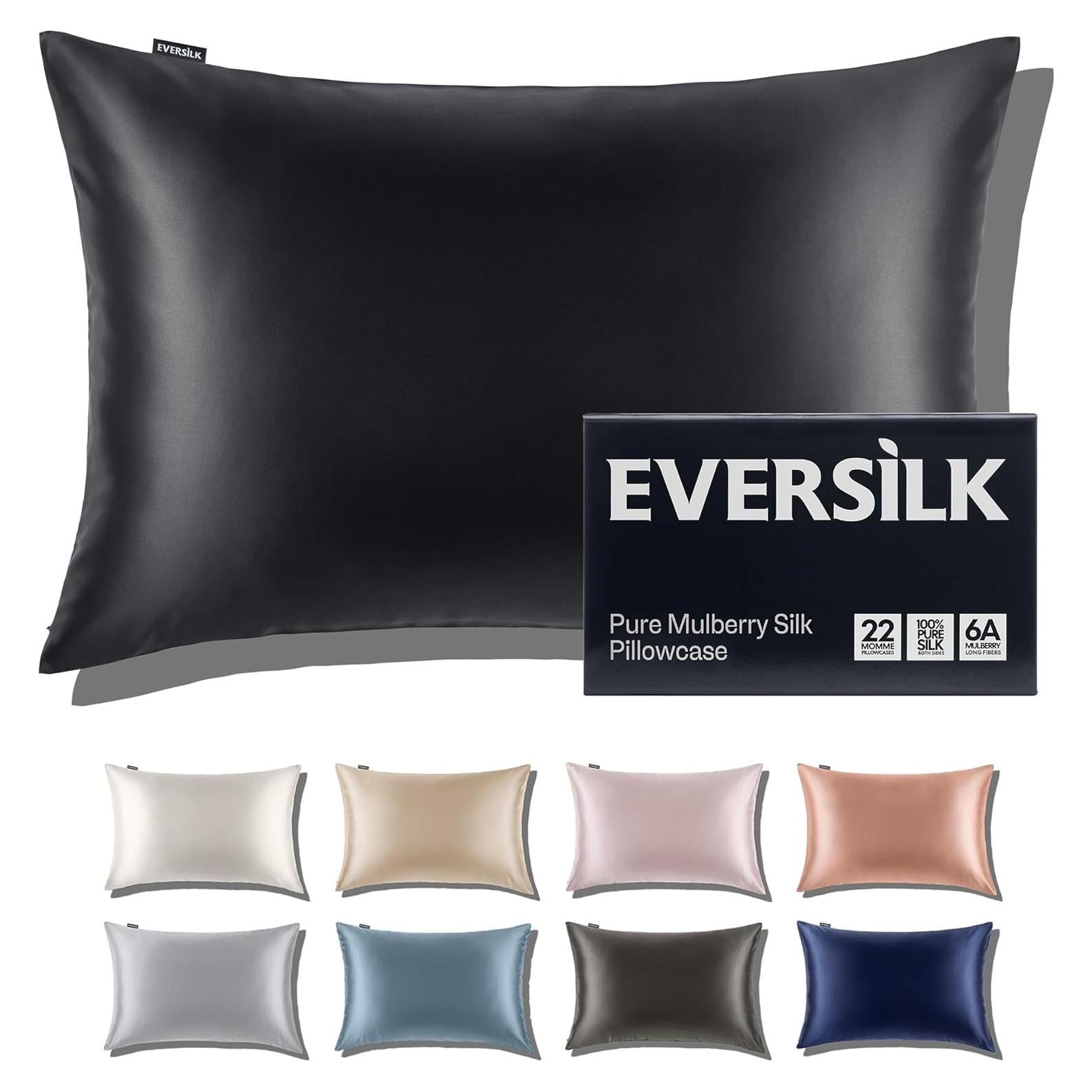 Funda de Almohada de Seda EVERSILK 100% Pura 22 Momme Negra