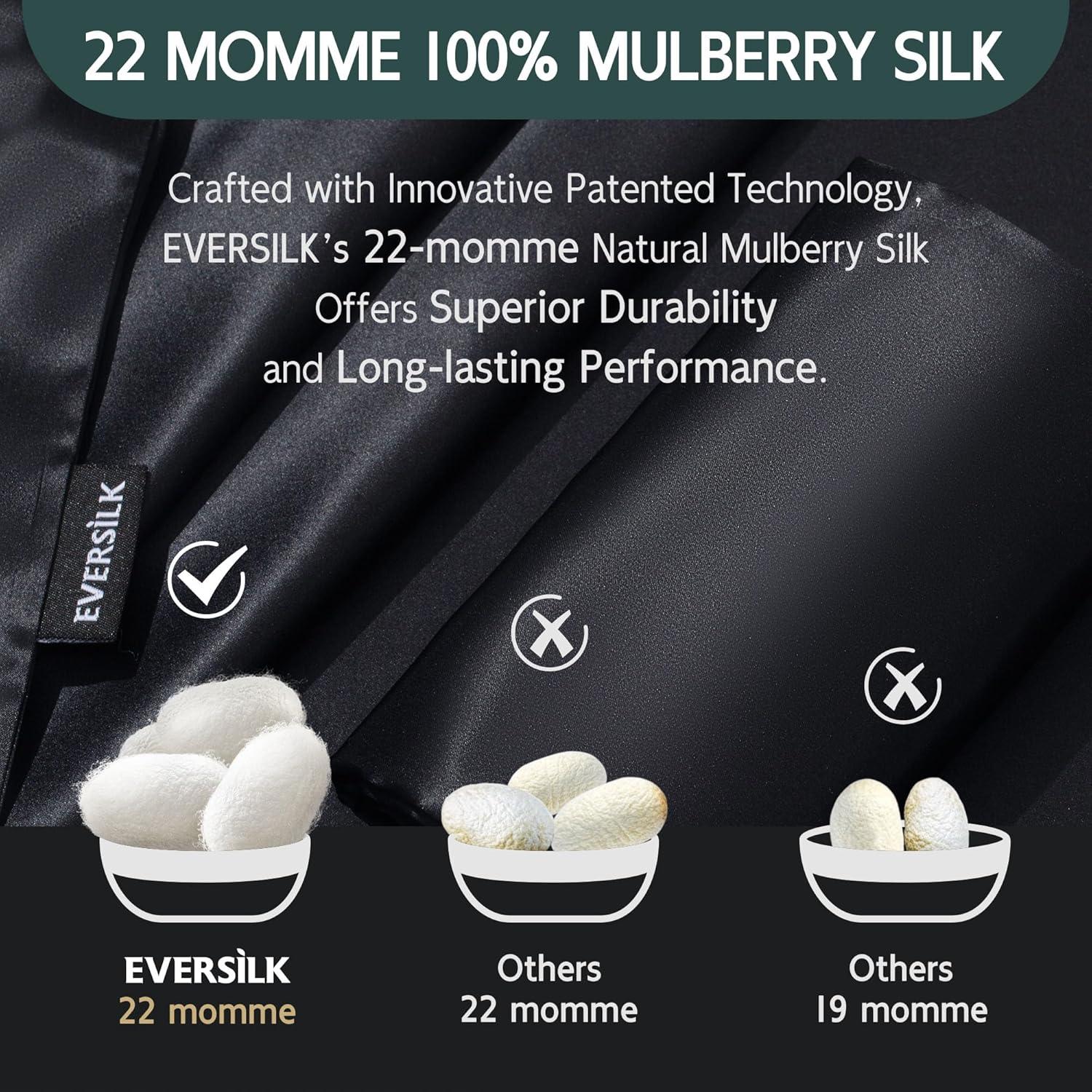 Funda de Almohada de Seda EVERSILK 100% Pura 22 Momme Negra