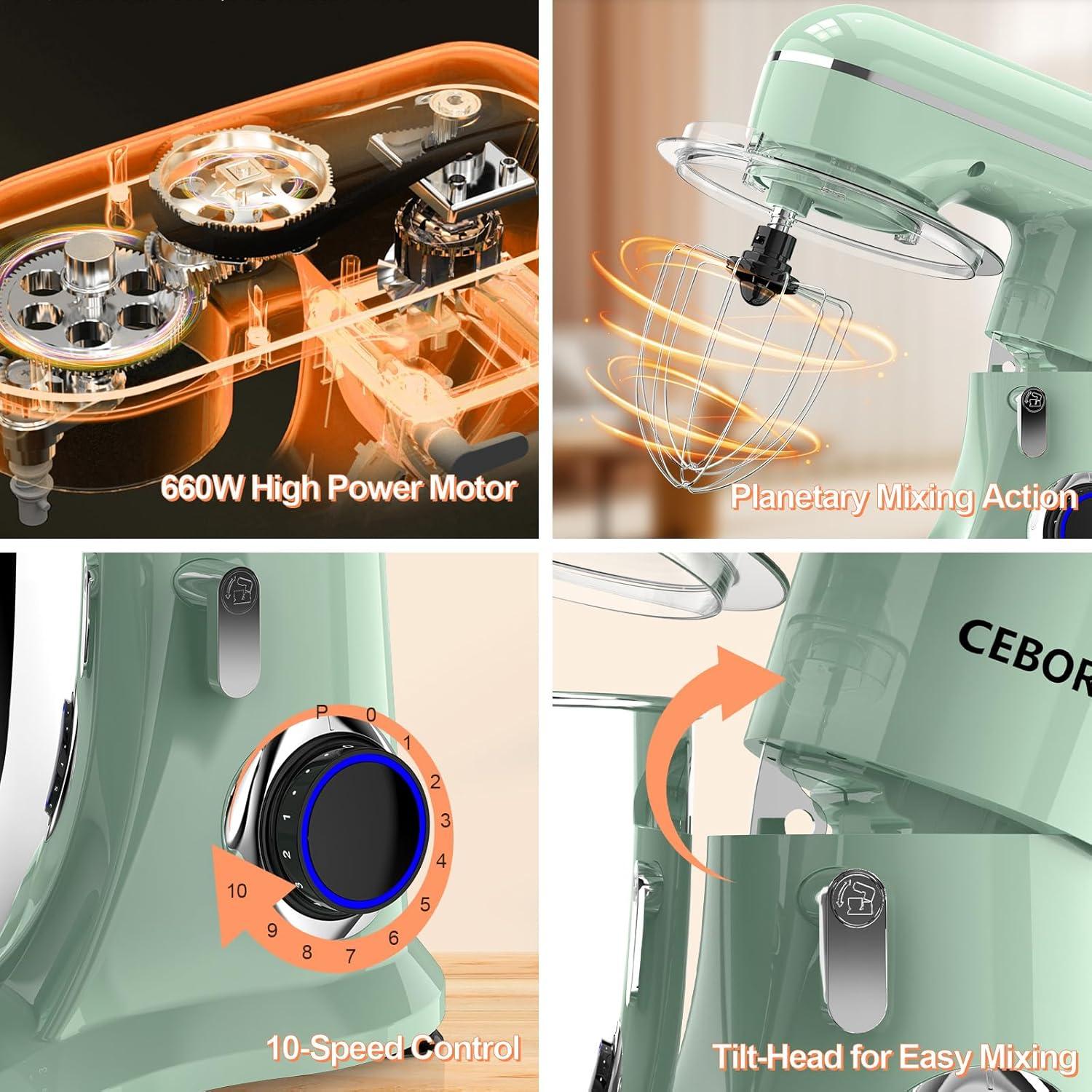 Mezclador de pie eléctrico CEBORY 6.5L 660W 10 velocidades Verde Agave